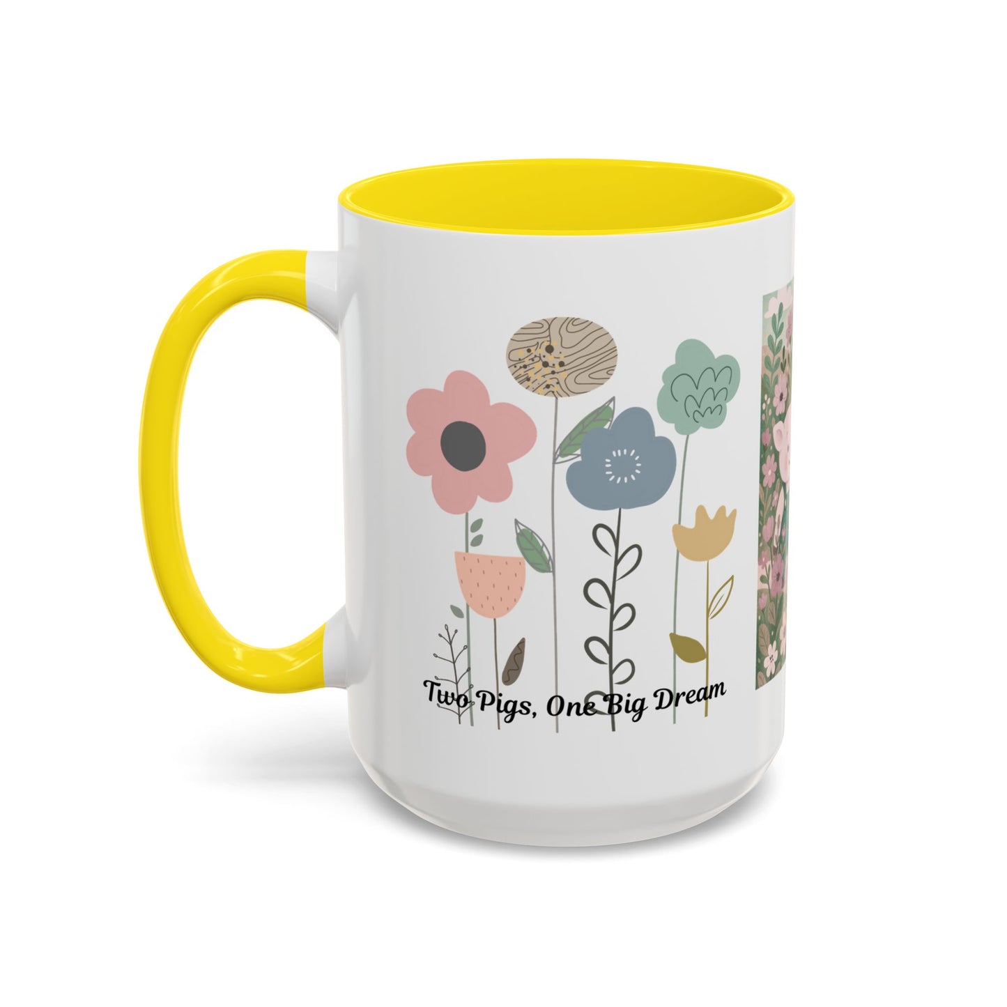 Charming Piggy Coffee Mug, Cute Animal Tea Cup, Floral Design Drinkware, Gift for Animal Lovers, Kitchen Decor, Unique Birthday Gift