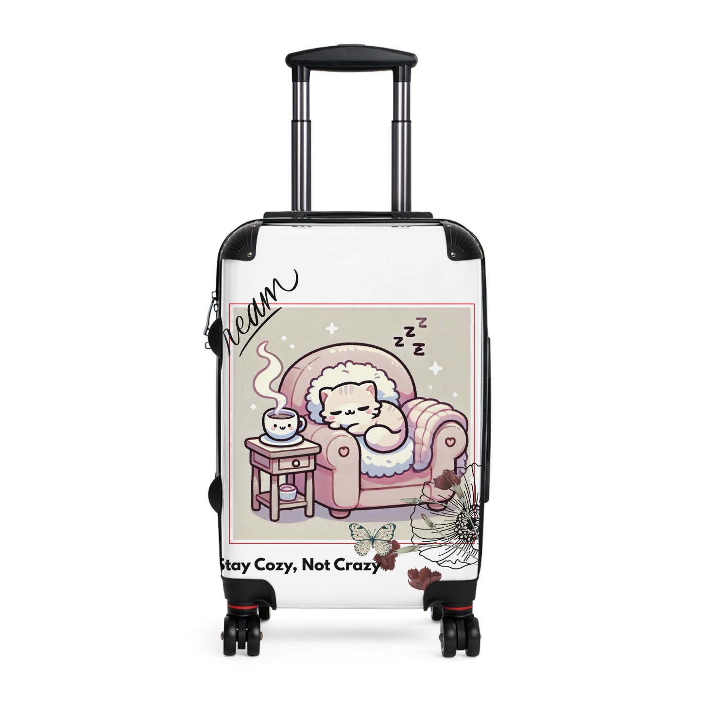 Cozy Cat Suitcase, Adorable Travel Luggage, Vacation Gear, Gift for Pet Lovers, Stay Cozy Not Crazy Design
