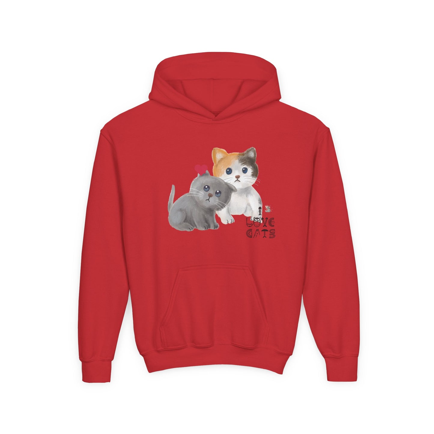 Cute Cat Love Kids Hoodie, Pet Lover Gift, Youth Pullover Sweatshirt, Fun Animal Sweater, Birthday Gift for Children