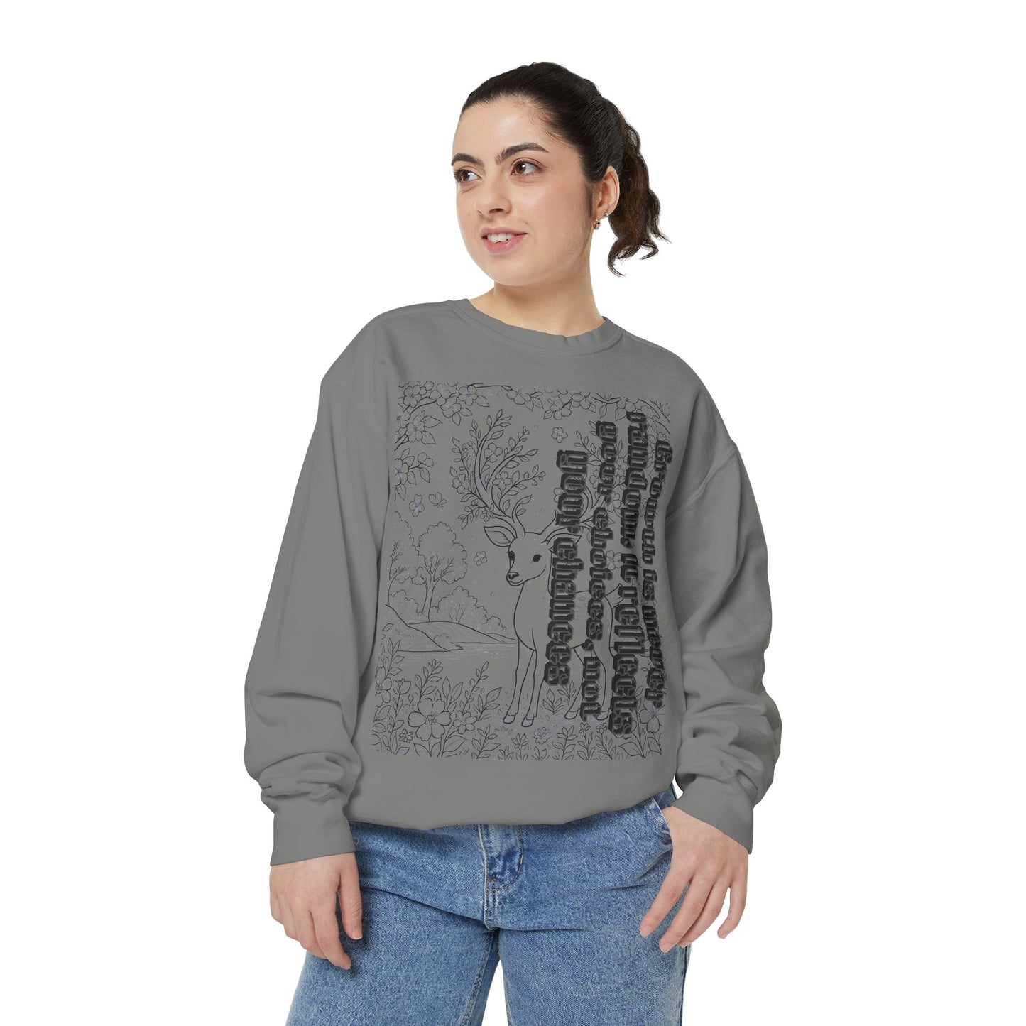 Whimsical Deer Sweatshirt | Cozy Casual Wear, Gift for Nature Lovers, Fall Fashion, Unique Artwork, Unisex Style