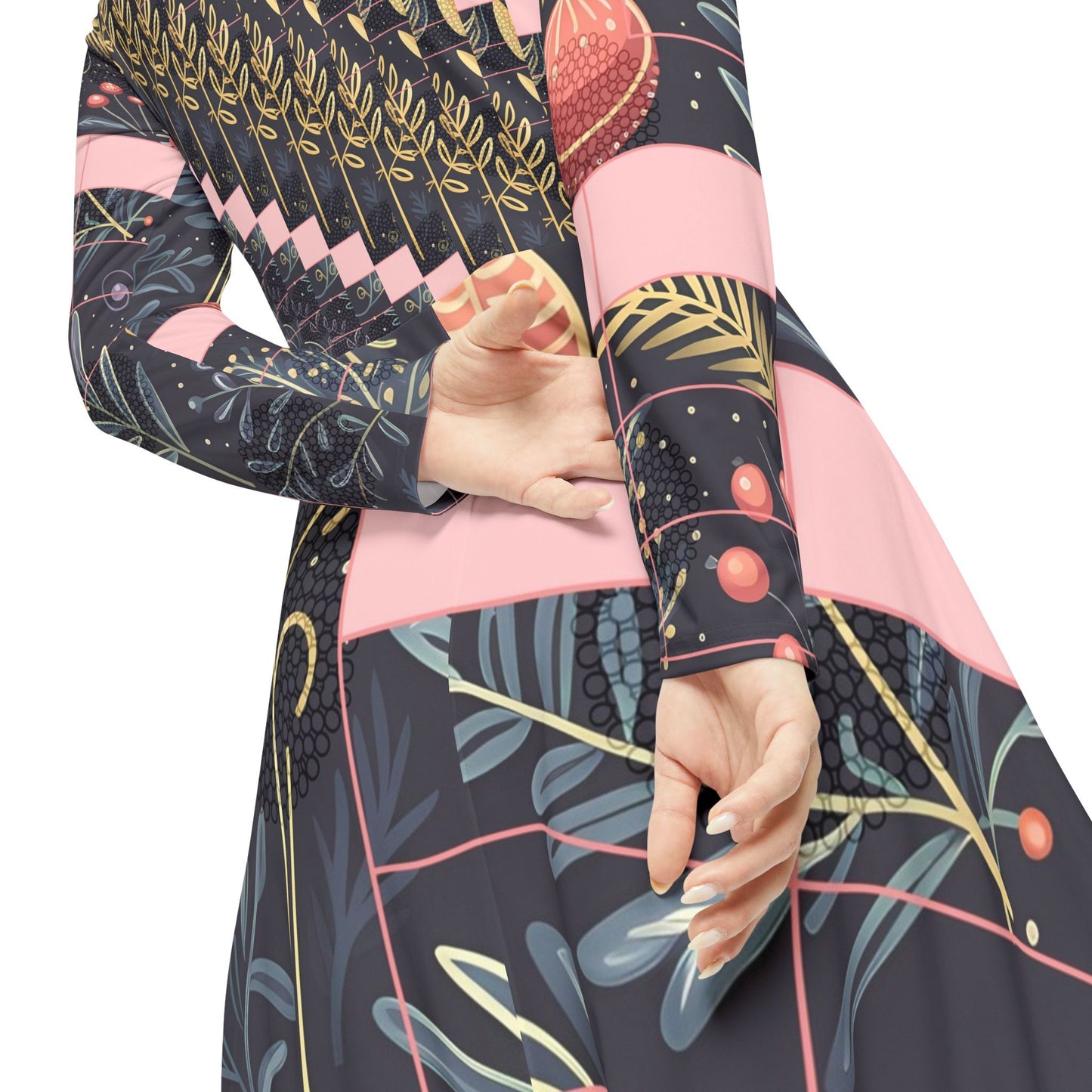 Long Sleeve Christmas Dance Dress, Festive Holiday Dress, Party Dress, Gift for Dancers, Winter Celebration Clothing