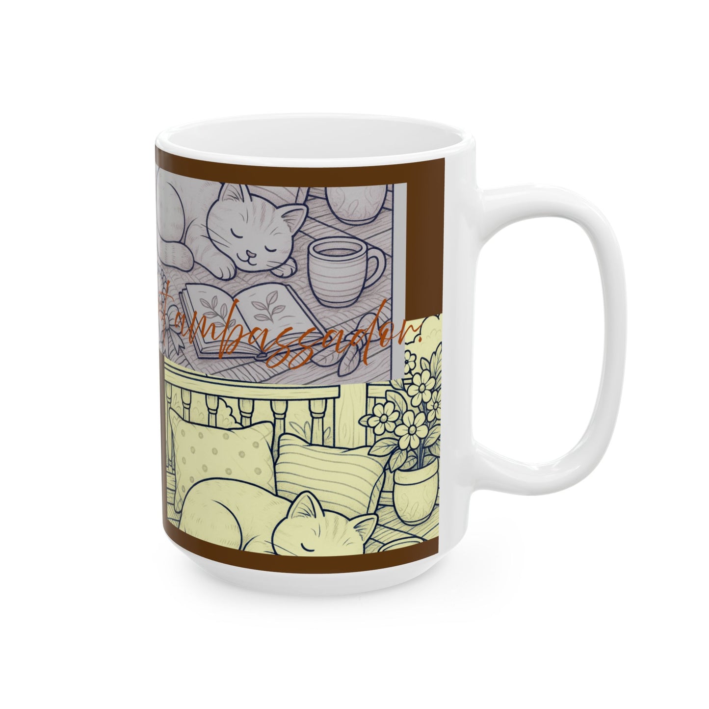 Cozy Home Ceramic Mug, Cat Lovers Gift, Floral Design Coffee Cup, Cute Tea Mug, Unique Kitchenware, Gift for Cat Moms