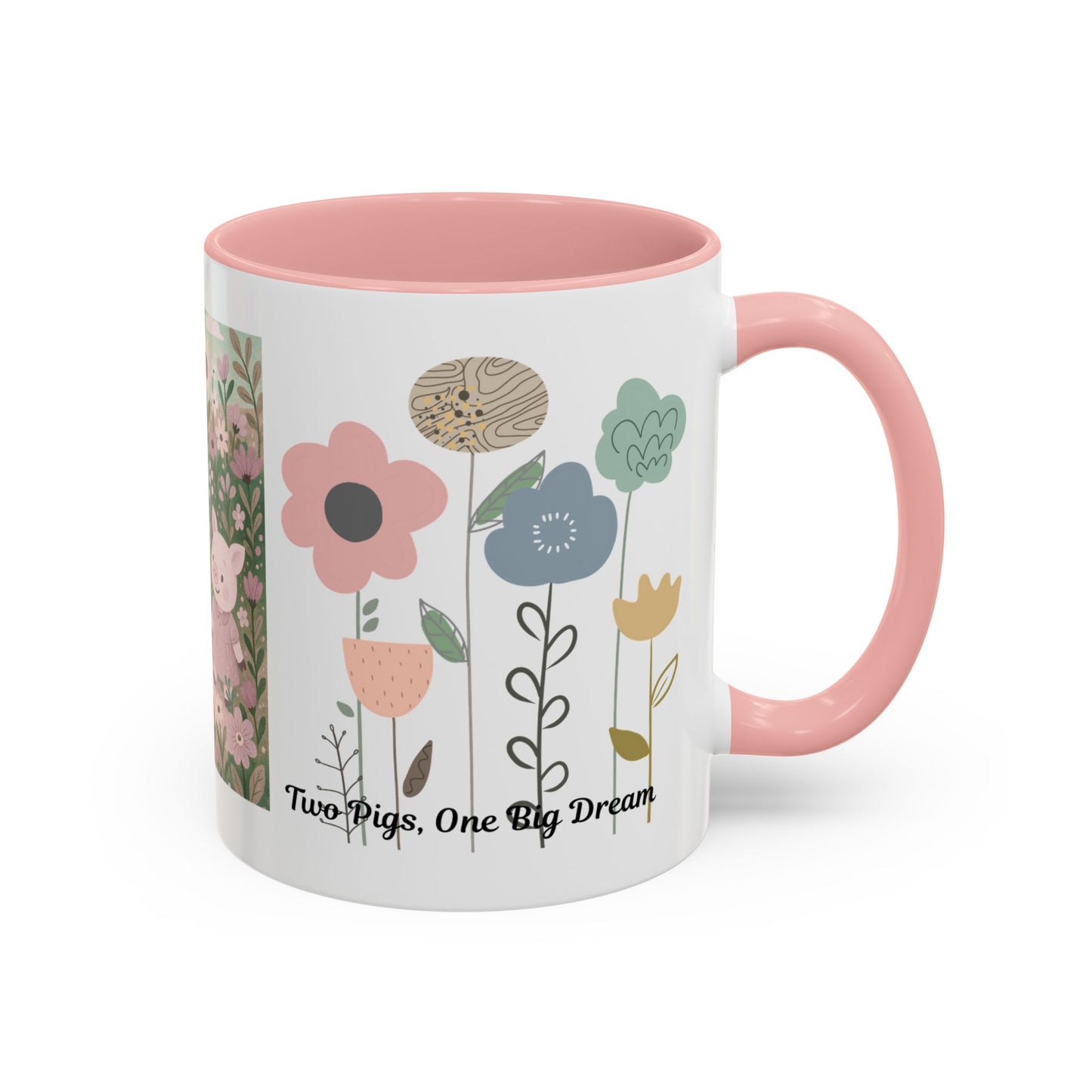 Charming Piggy Coffee Mug, Cute Animal Tea Cup, Floral Design Drinkware, Gift for Animal Lovers, Kitchen Decor, Unique Birthday Gift
