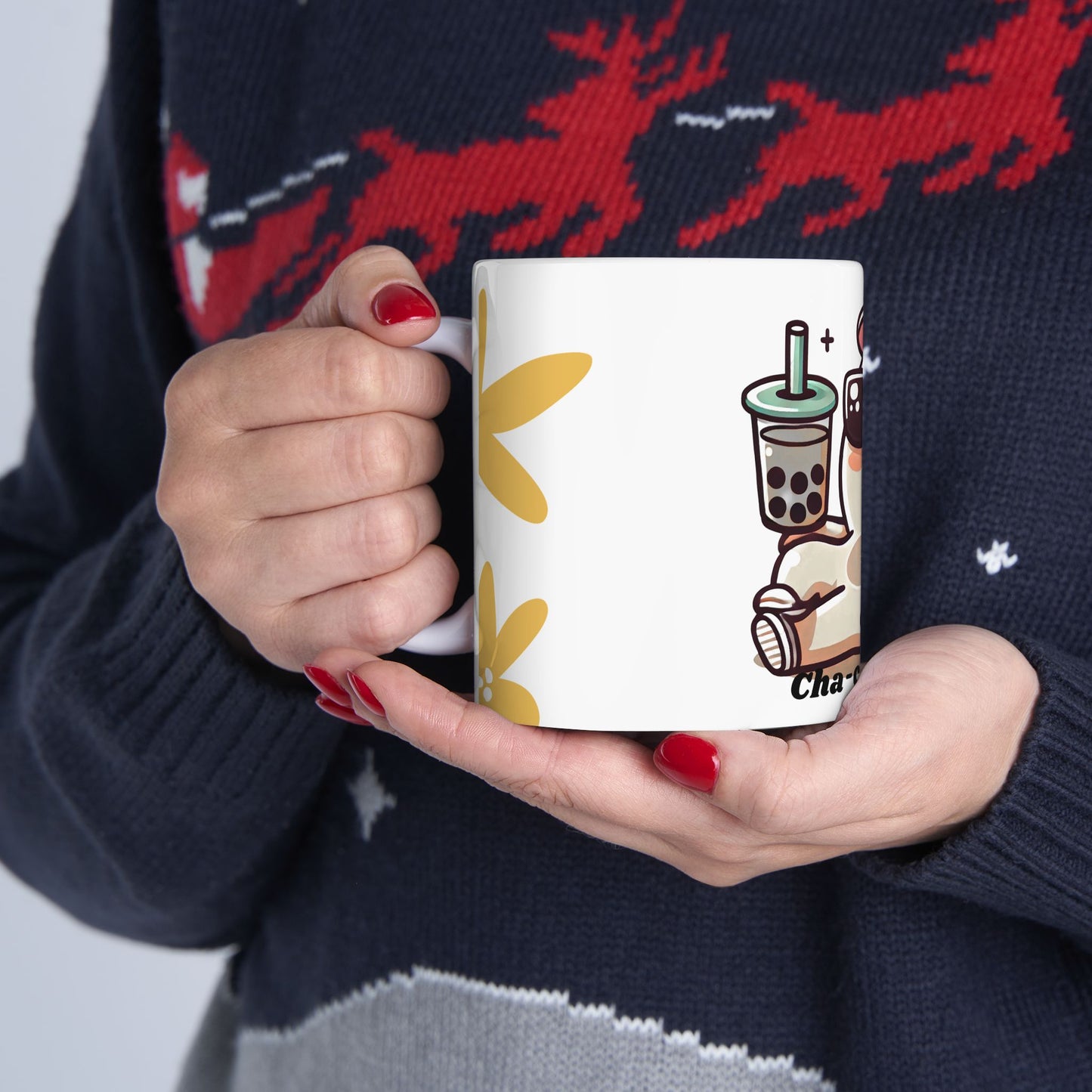 Cute Cha-Cha-Chillin Ceramic Mug, Funny Coffee Cup, Bubble Tea Lover Gift, Kawaii Drinkware, Quirky Mug