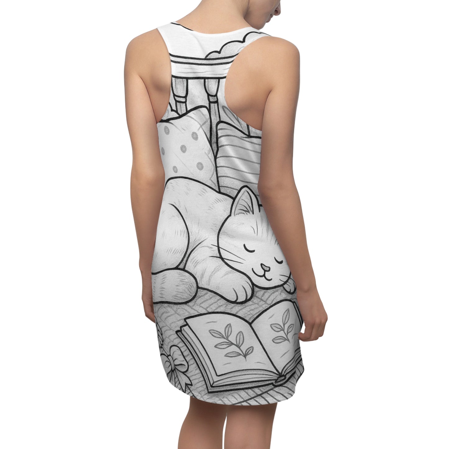 Cat Nap Women's Racerback Dress, Cute Cat Dress, Animal Lover Outfit, Cozy Casual Wear, Gift for Cat Lovers