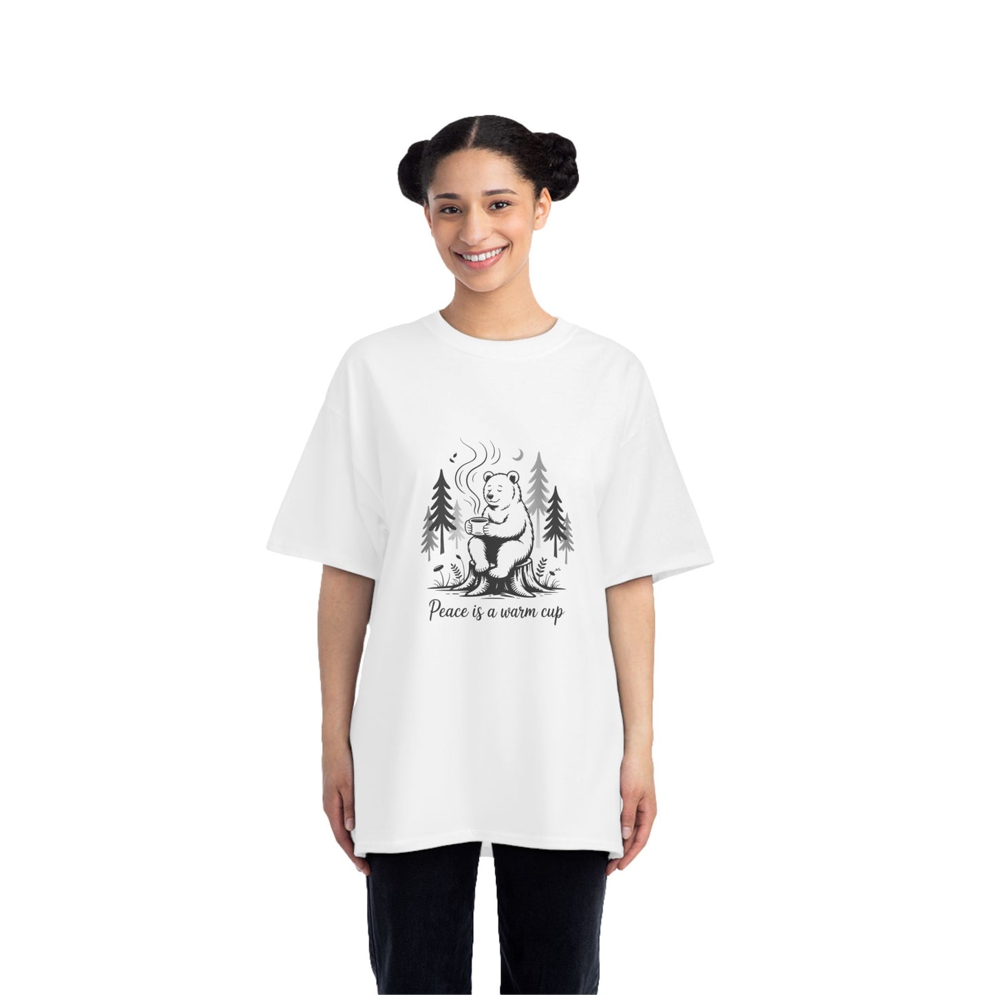 Cozy Bear Short-Sleeve T-Shirt | Peace Is A Warm Cup | Gift for Nature Lovers, Casual Wear, Eco-Friendly Tee
