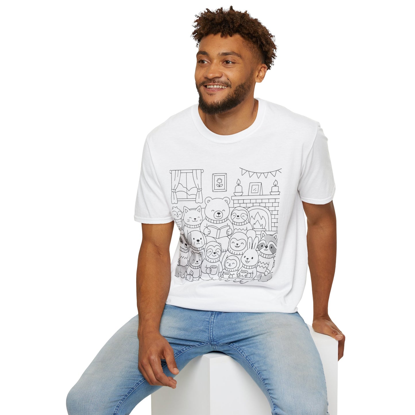 Cute Cartoon Animal T-Shirt, Perfect Gift for Kids, Unisex Softstyle Tee, Coloring Shirt, Fun Pajama Shirt, Casual Wear