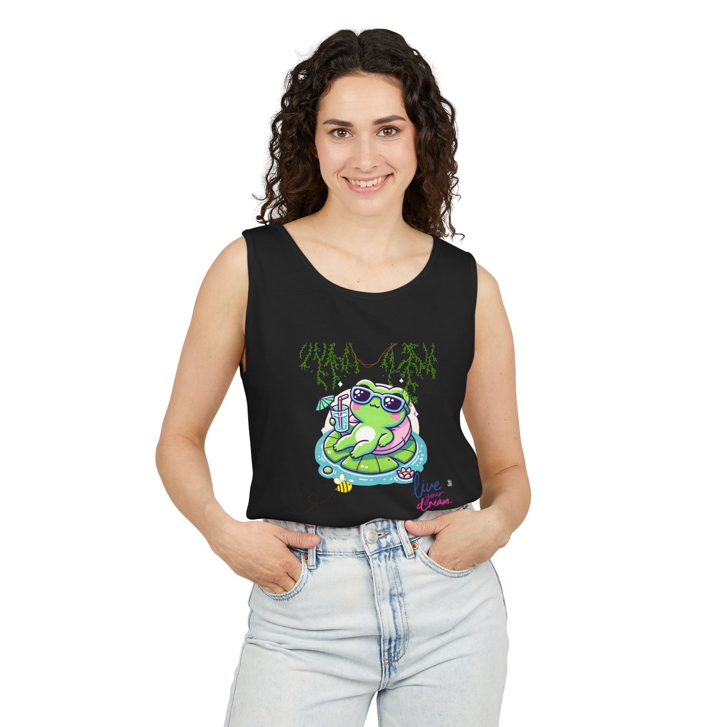 Chill Vibes Frog Tank Top - Summer, Beachwear, Gift for Frog Lovers, Cute Graphic Tee, Unisex Casual Wear