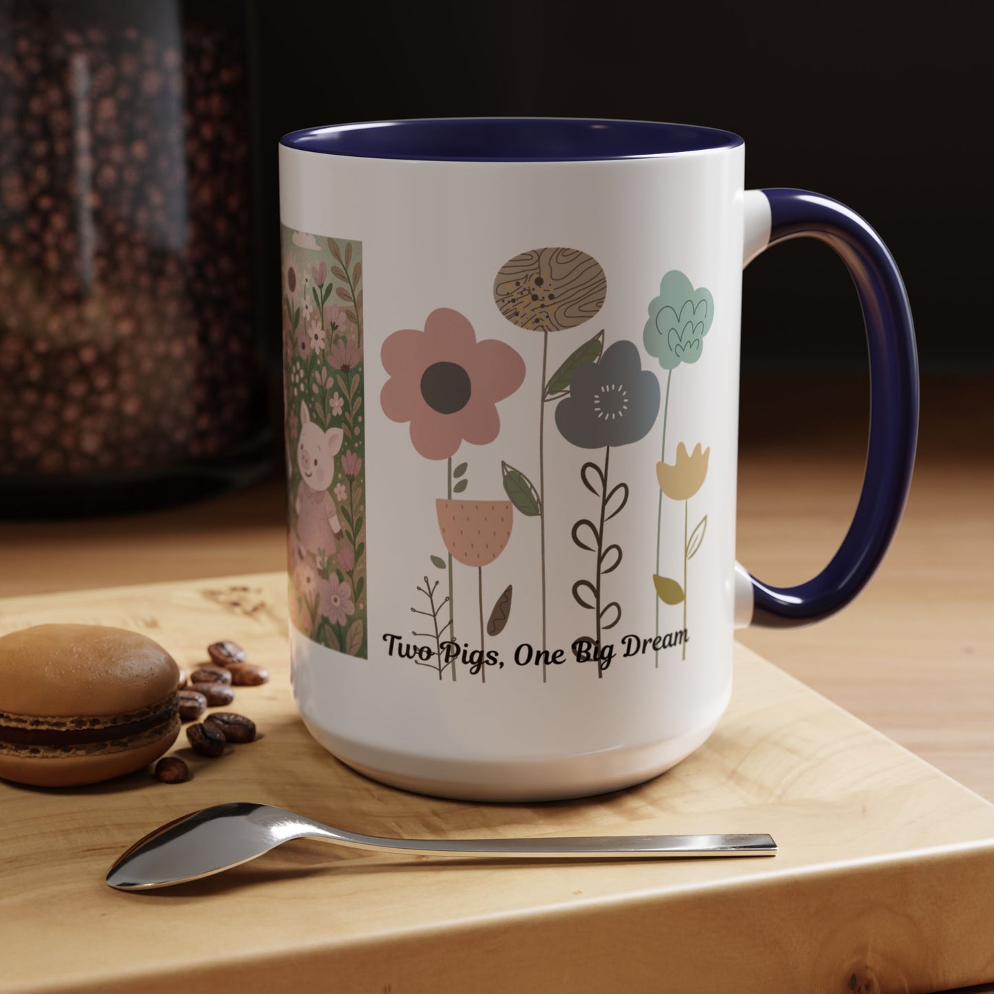 Charming Piggy Coffee Mug, Cute Animal Tea Cup, Floral Design Drinkware, Gift for Animal Lovers, Kitchen Decor, Unique Birthday Gift