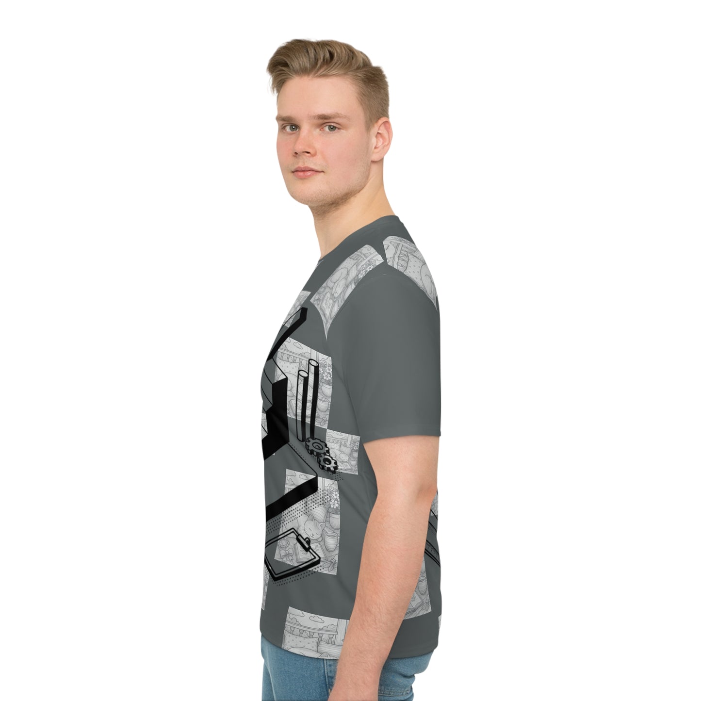 Men's T-Shirt, Black & White Pattern, Stylish Tee, Loose Fit Shirt, Casual Top, Graphic Design Shirt