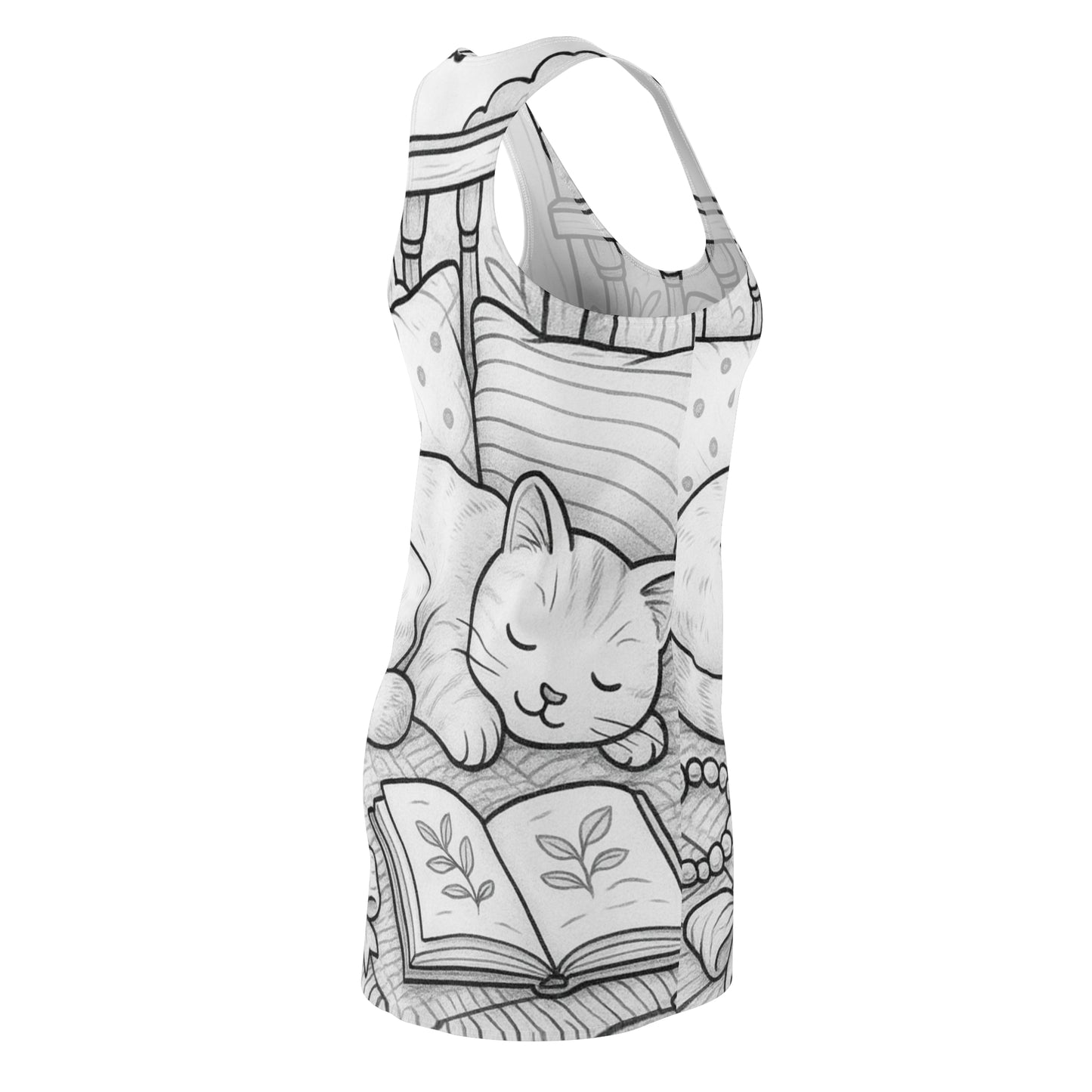 Cat Nap Women's Racerback Dress, Cute Cat Dress, Animal Lover Outfit, Cozy Casual Wear, Gift for Cat Lovers