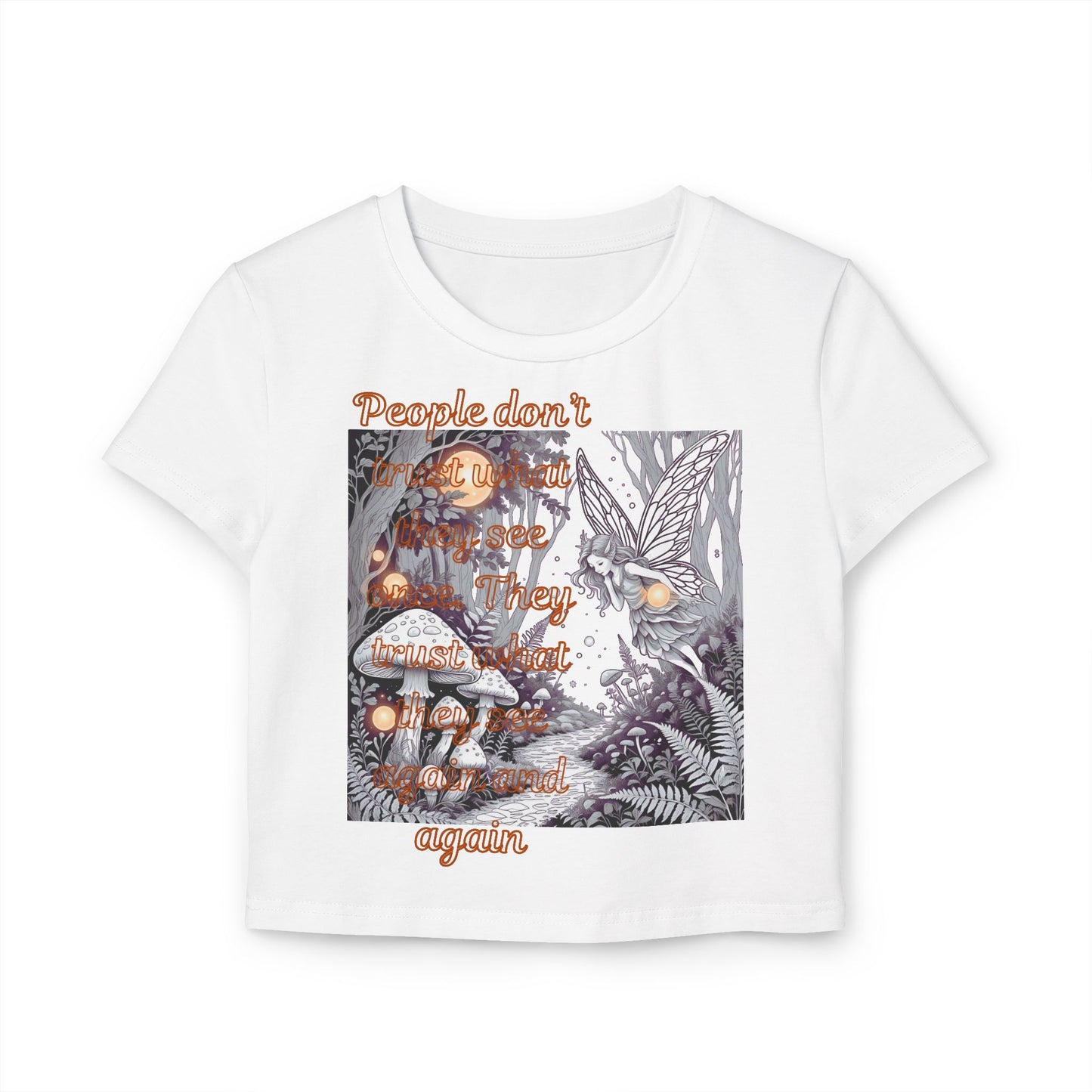 Whimsical Mushroom Print Baby Tee for Women, Casual Summer Top, Nature Lover Gift, Eco-Friendly Fashion, Retro Aesthetic Style