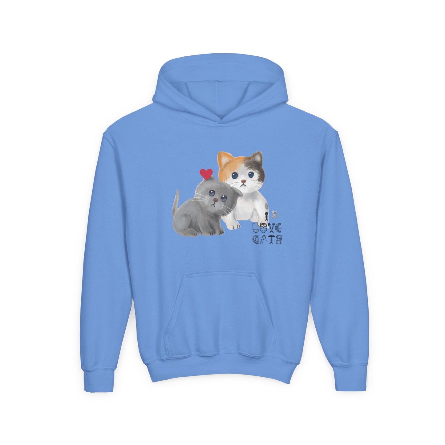Cute Cat Love Kids Hoodie, Pet Lover Gift, Youth Pullover Sweatshirt, Fun Animal Sweater, Birthday Gift for Children