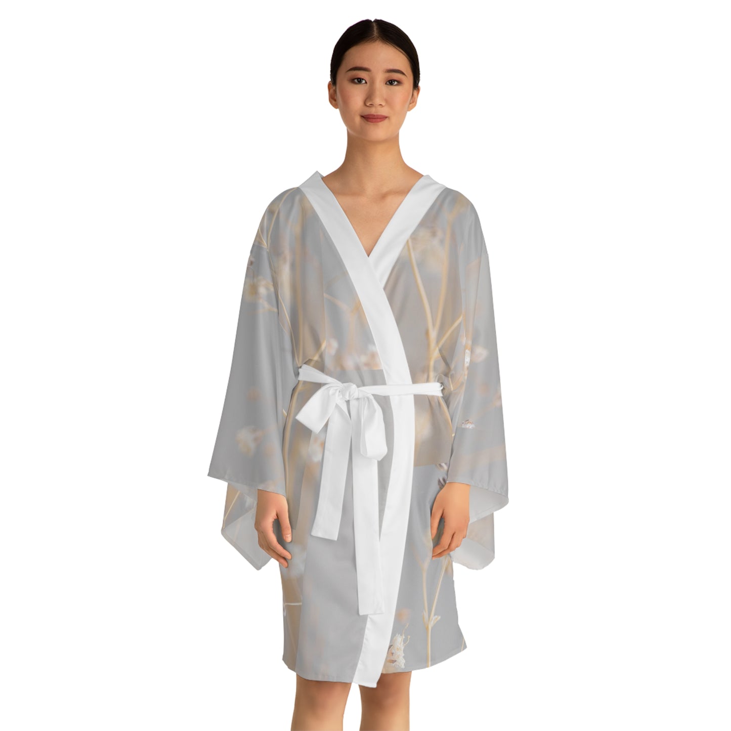 Elegant Floral Long Sleeve Kimono Robe, Lightweight Kimono, Loungewear Gift, Cozy Robe, Perfect for Relaxing, Floral Print Kimono