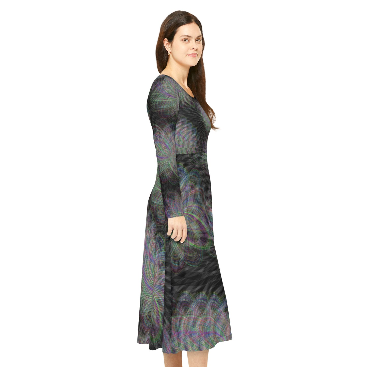 Chic Psychedelic Women's Long Sleeve Dance Dress, Perfect for Parties, Festivals, Special Occasions, Dance Events, Boho Style