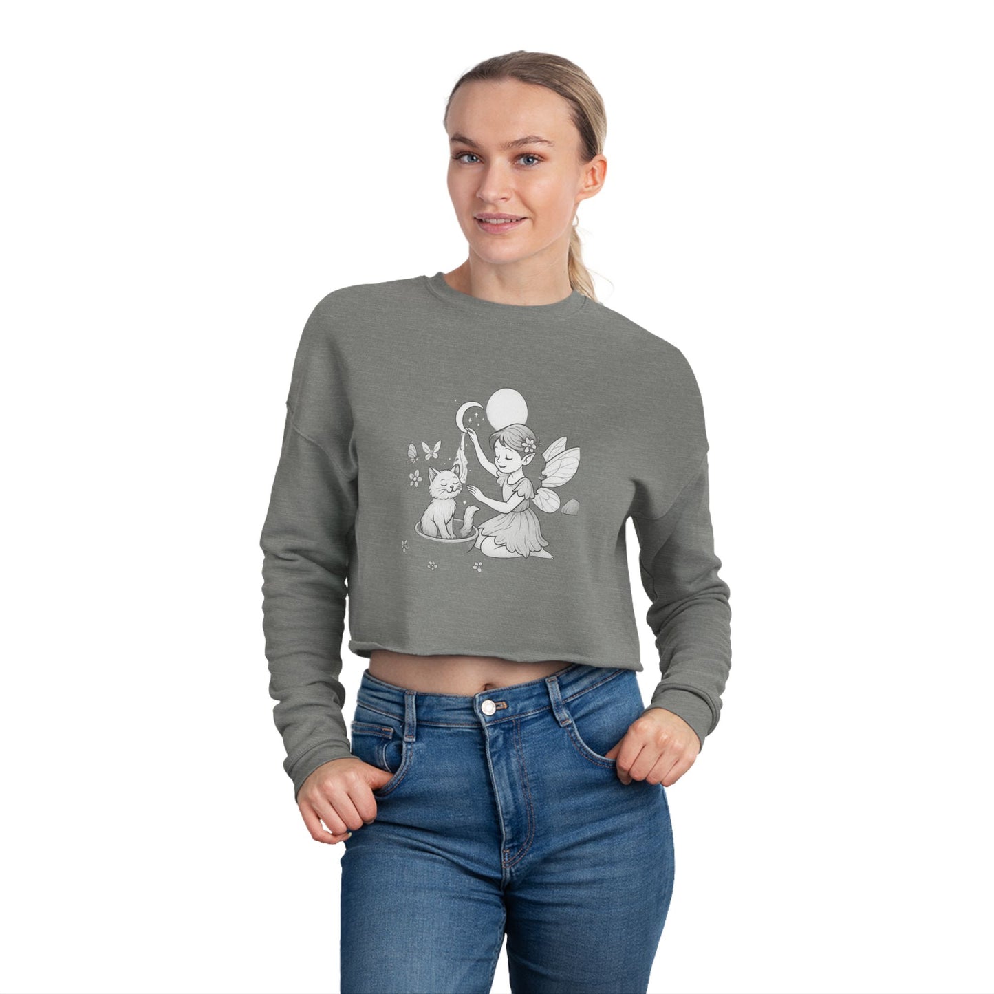 Whimsical Fairy Cropped Sweatshirt, Cute Cozy Top, Pastel Outfit, Spring Fashion, Ideal Gift for Festivals and Celebrations
