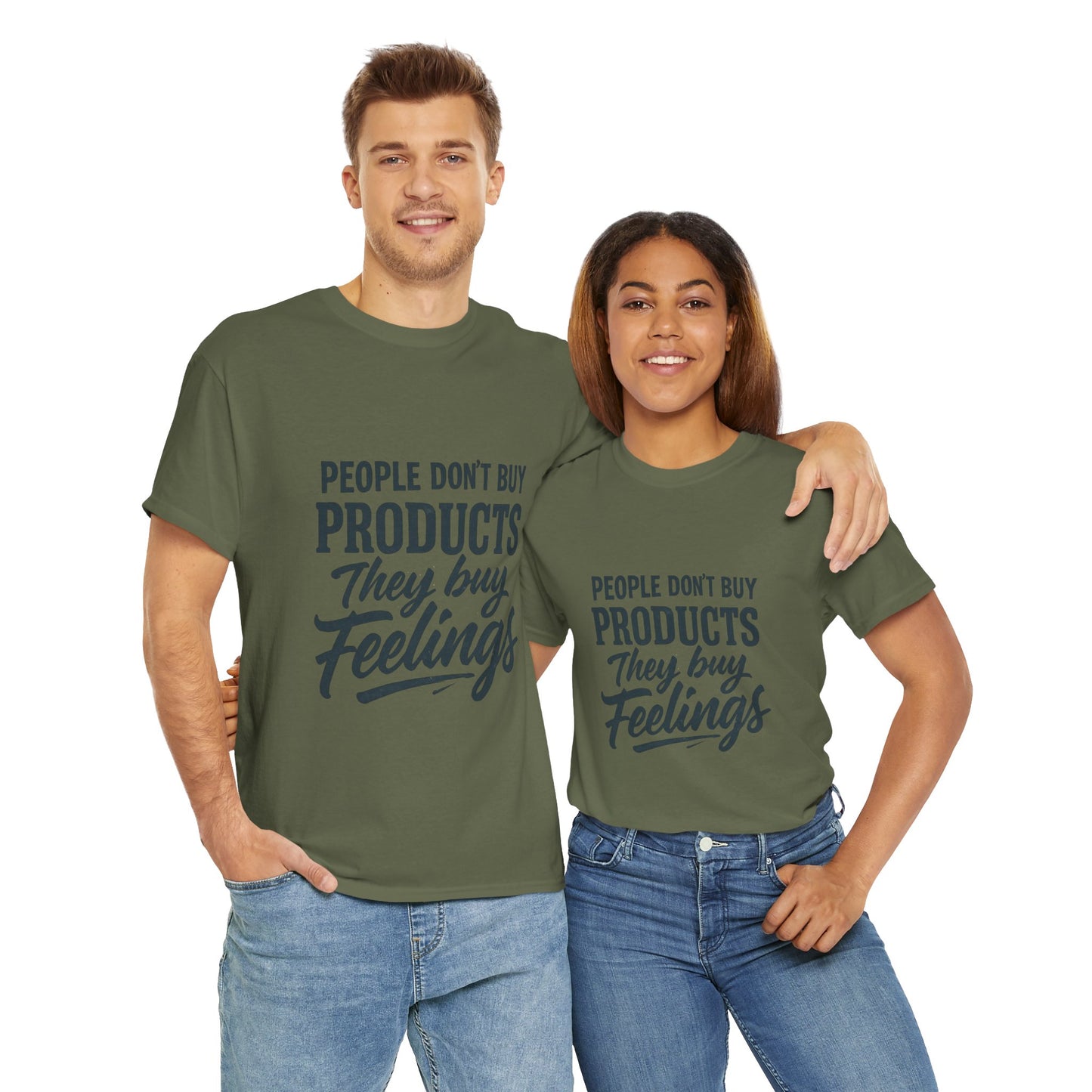 Unisex Heavy Cotton Tee: 'People Don't Buy Products, They Buy Feelings' - Casual Fashion, Gift Idea, Everyday Wear, Comfortable Style, [...]