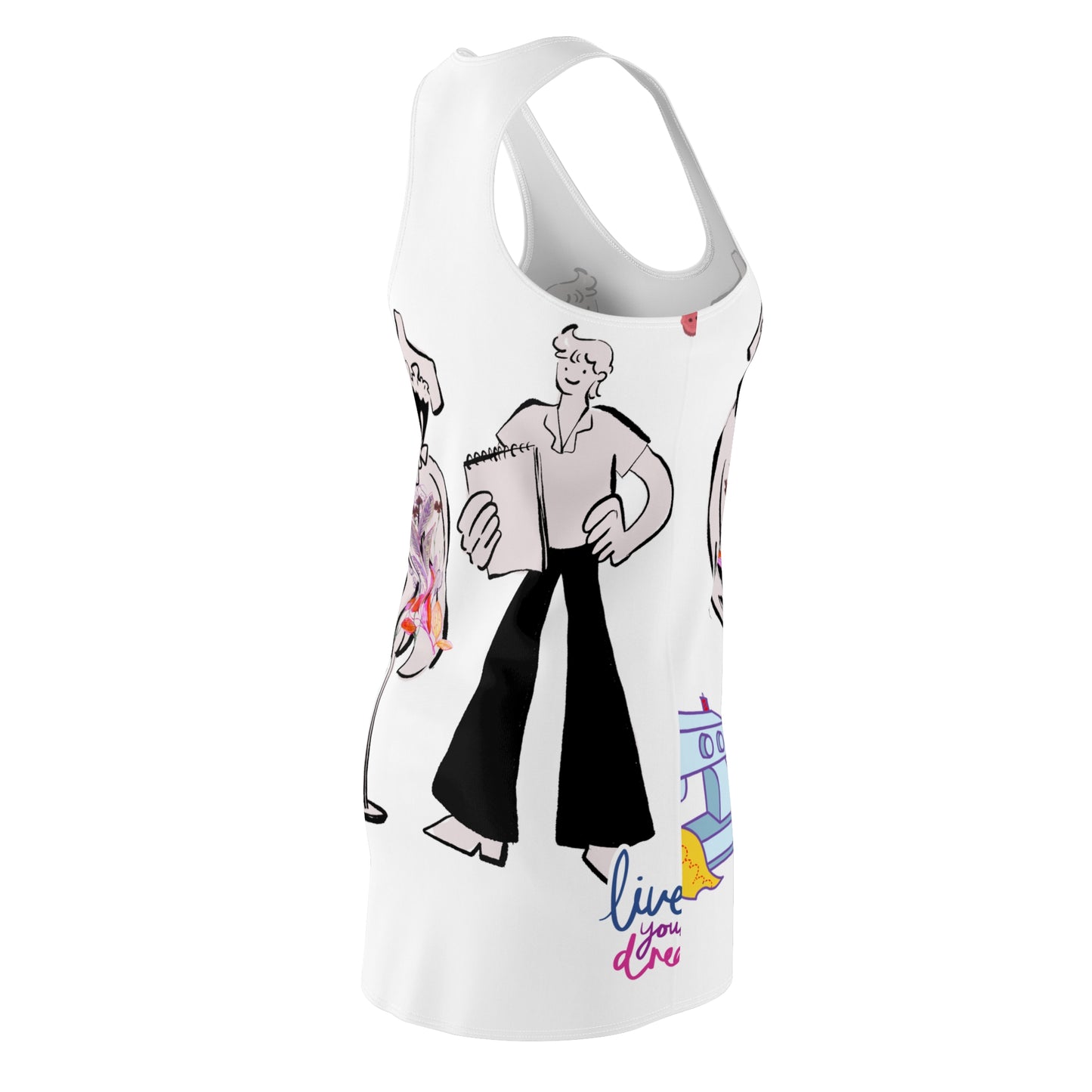 Artistic Racerback Dress for Creative Souls, Bohemian Style Dress, Summer Fashion, Gift for Artists, Unique Graphic Dress