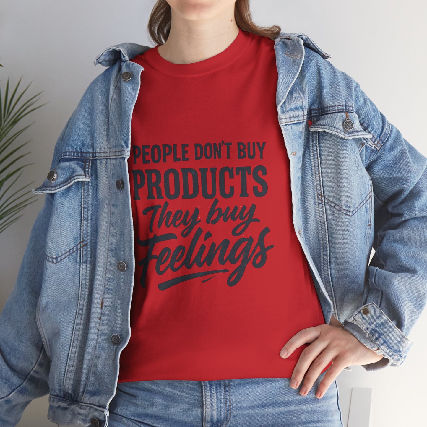Unisex Heavy Cotton Tee: 'People Don't Buy Products, They Buy Feelings' - Casual Fashion, Gift Idea, Everyday Wear, Comfortable Style, [...]