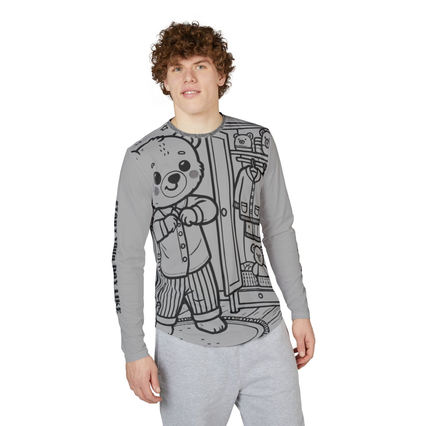 Men's UV Protection Long Sleeve Shirt - Cute Bear Design for Outdoor Adventures, Summer Activities, Beach Wear, Gift for Dad, Fun Day