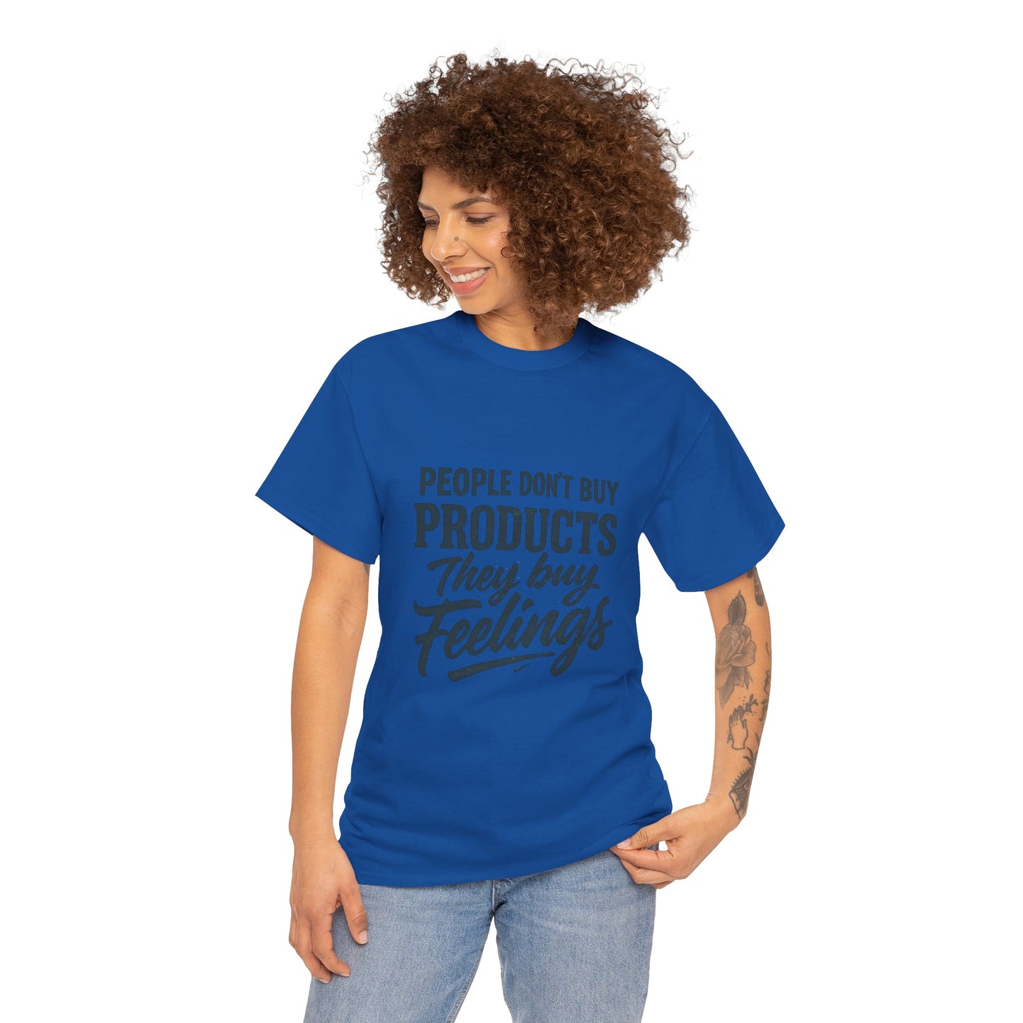 Unisex Heavy Cotton Tee: 'People Don't Buy Products, They Buy Feelings' - Casual Fashion, Gift Idea, Everyday Wear, Comfortable Style, [...]
