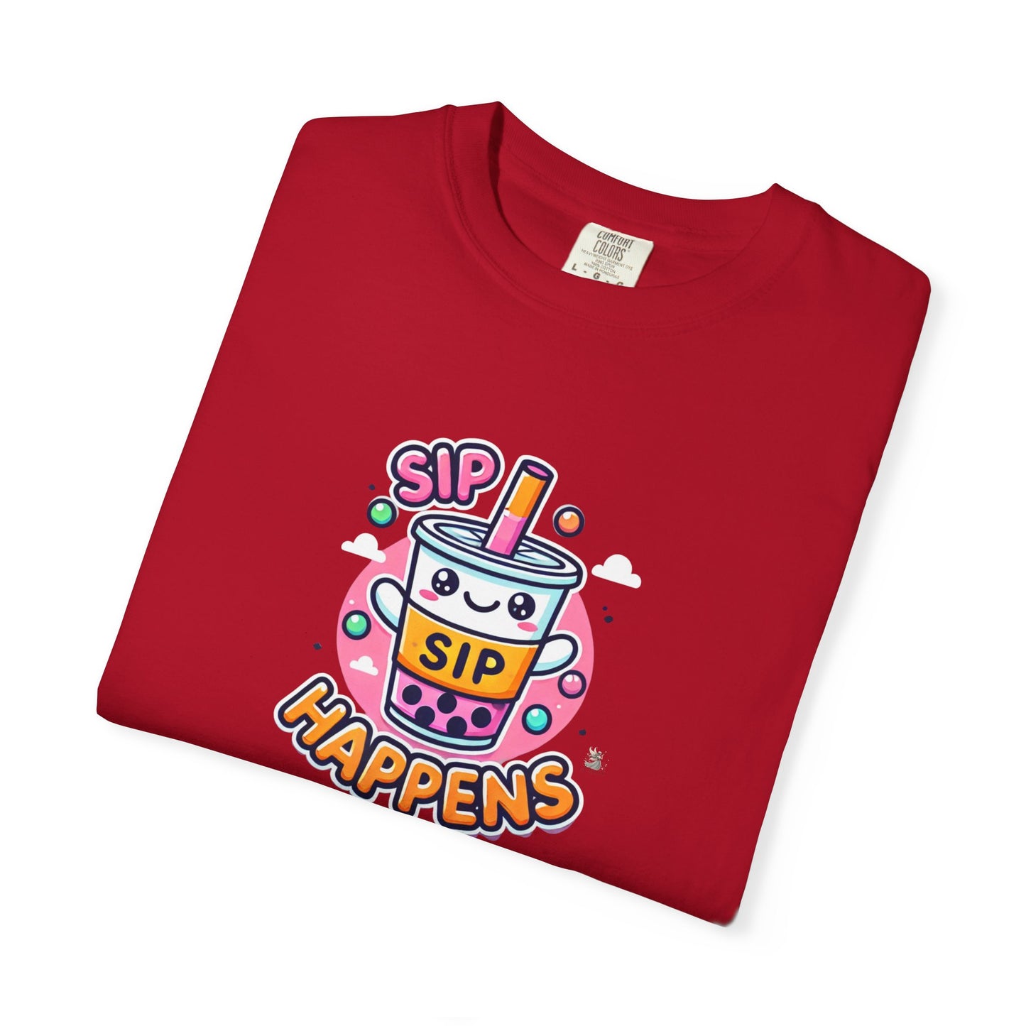 Kawaii Sip Happens T-Shirt, Cute Graphic Tee for Bubble Tea Lovers, Fun Casual Wear, Gift for Boba Tea Fans, Quirky Everyday Style