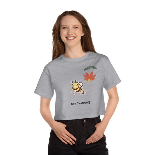 Cropped T-Shirt, Bee Yourself Inspiring Tee, Floral Graphic Top, Gift for Nature Lovers, Cute Summer Wear, Eco-Friendly Fashion