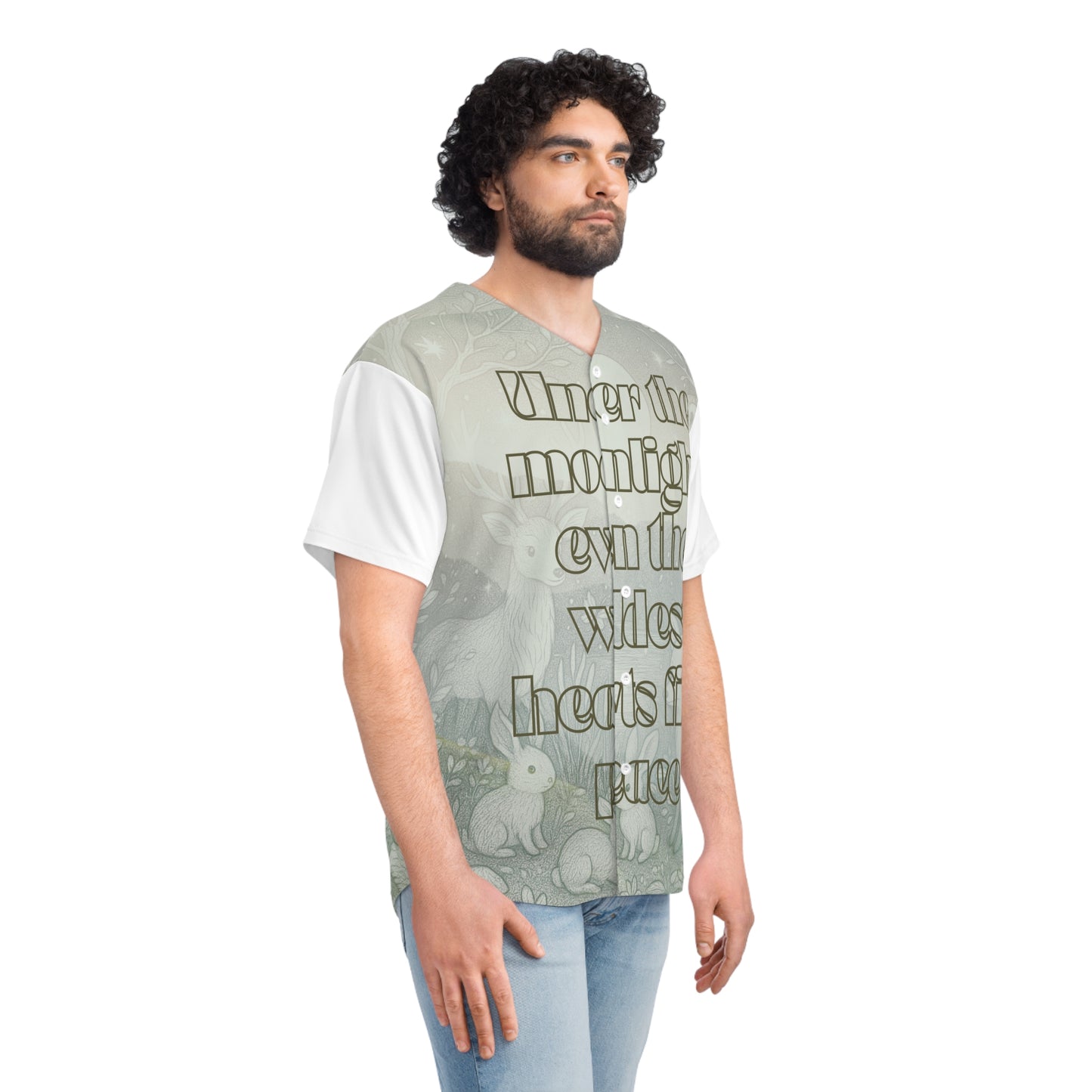 Men's Moonlit Fantasy Jersey, Nature-Inspired Baseball Jersey, Unique Graphic Tee, Woodland Animal Apparel, Gift for Nature Lovers, [...]