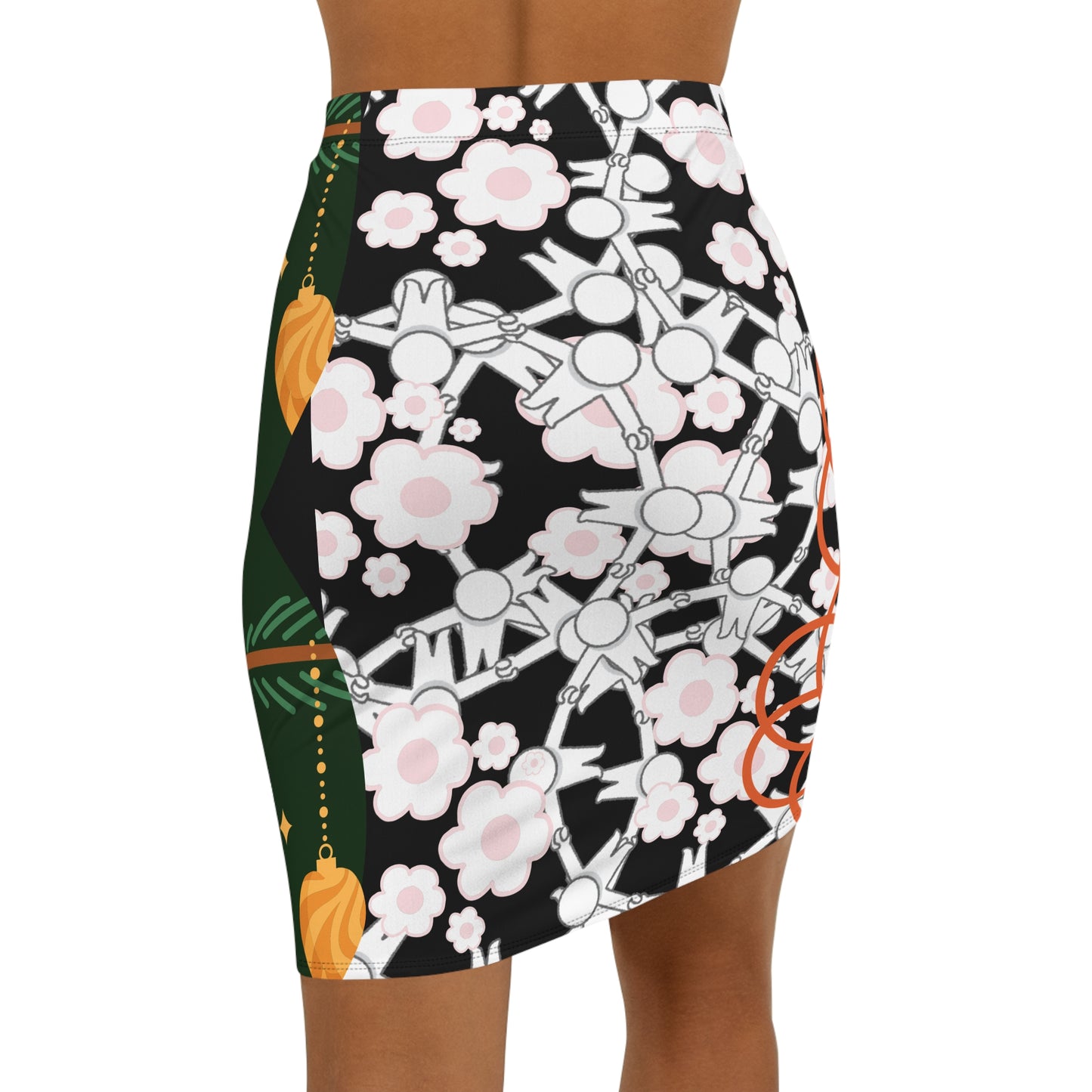 Floral and Fun Women's Mid-Waist Pencil Skirt, Cute Skirt for Work, Spring Style, Floral Design, Trendy Outfit for Parties, Unique Gift Idea
