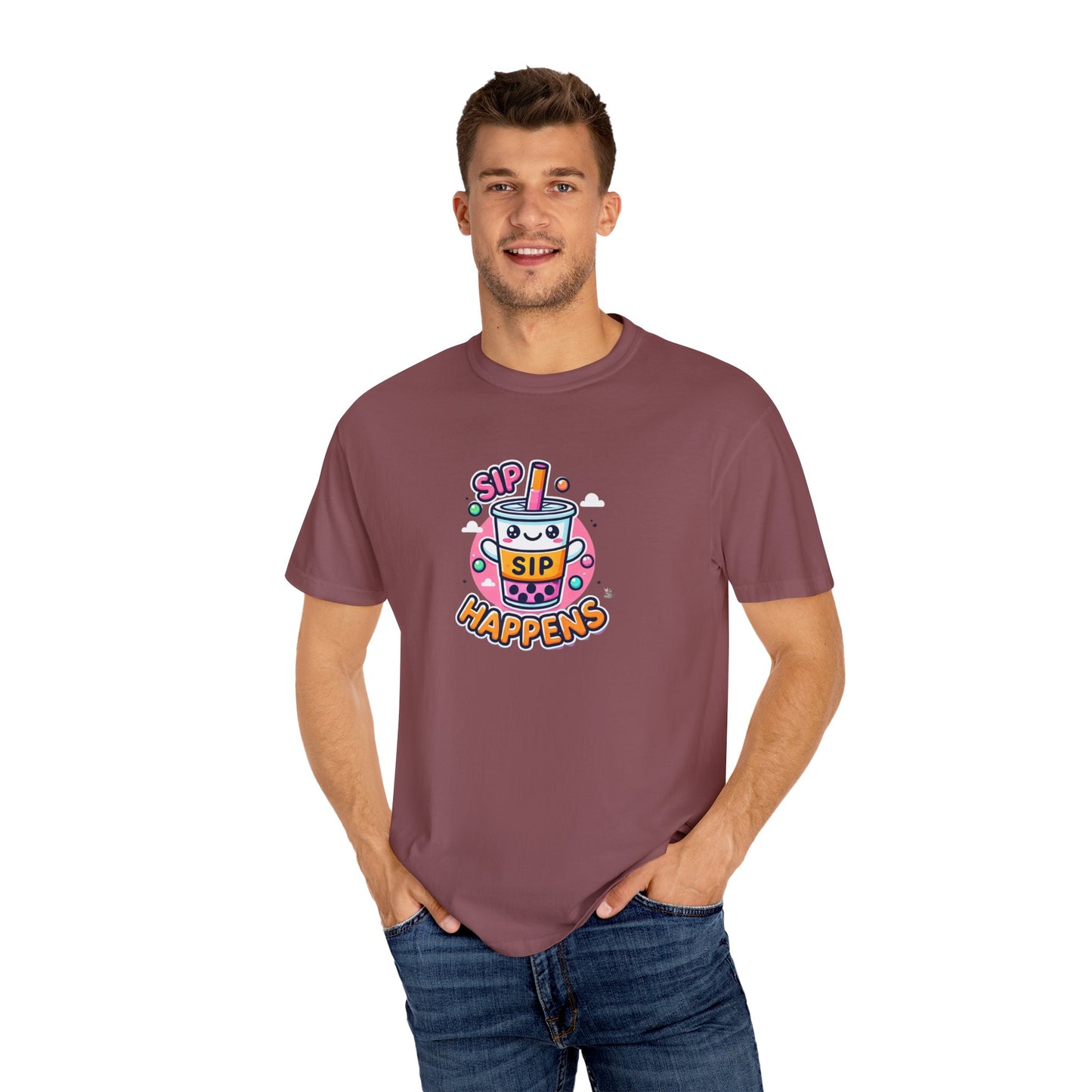 Kawaii Sip Happens T-Shirt, Cute Graphic Tee for Bubble Tea Lovers, Fun Casual Wear, Gift for Boba Tea Fans, Quirky Everyday Style