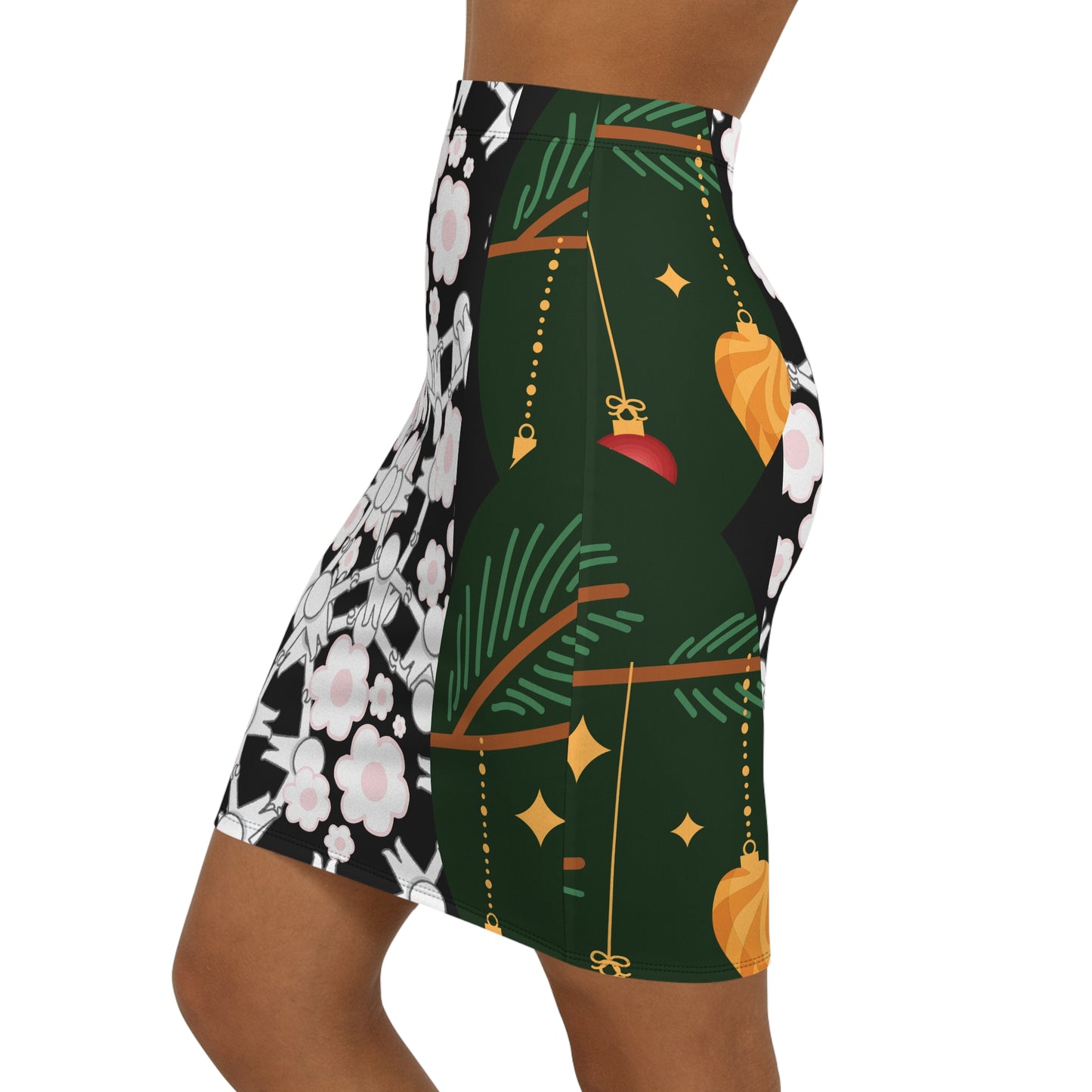 Floral and Fun Women's Mid-Waist Pencil Skirt, Cute Skirt for Work, Spring Style, Floral Design, Trendy Outfit for Parties, Unique Gift Idea
