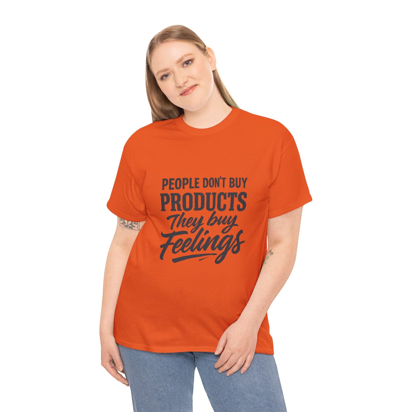 Unisex Heavy Cotton Tee: 'People Don't Buy Products, They Buy Feelings' - Casual Fashion, Gift Idea, Everyday Wear, Comfortable Style, [...]