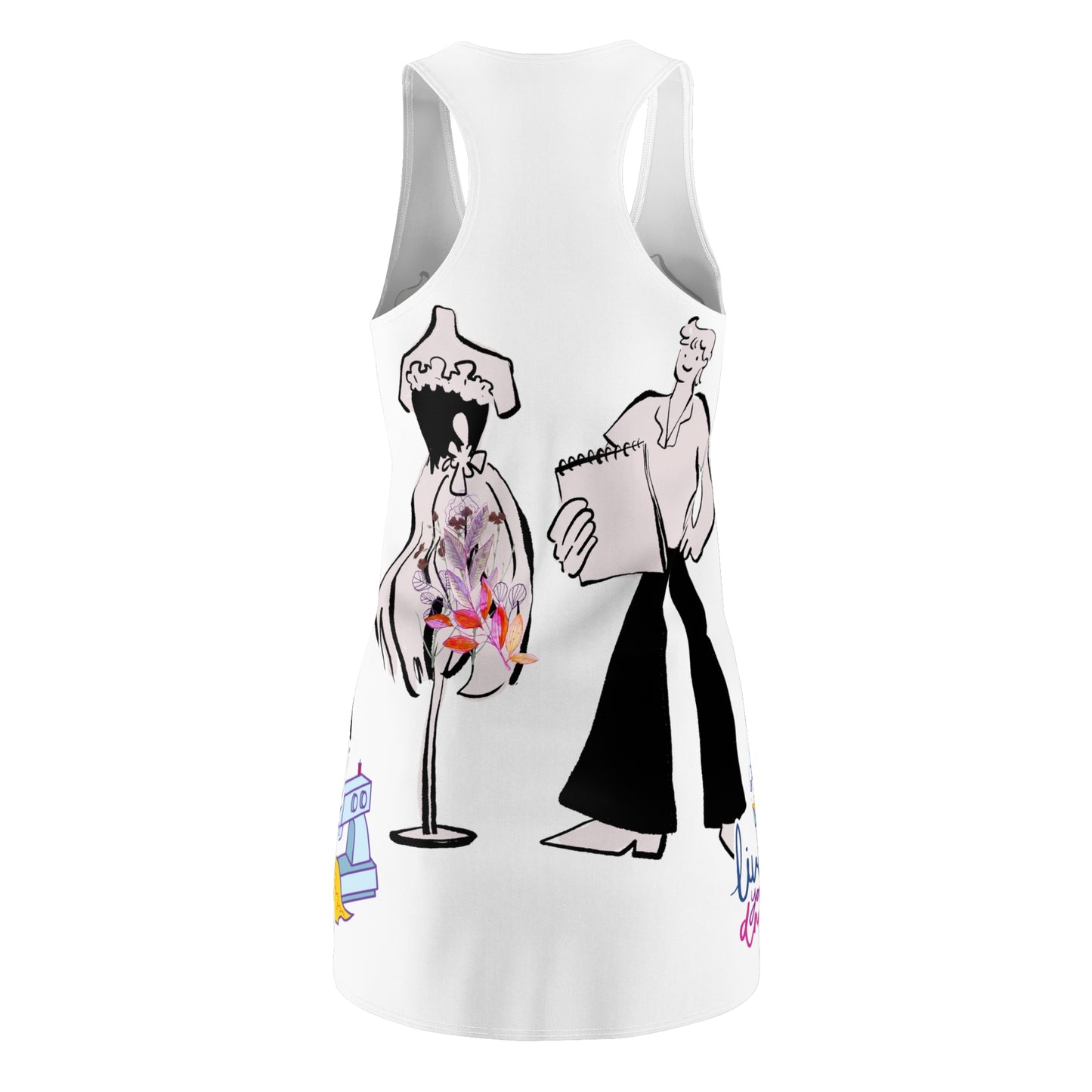 Artistic Racerback Dress for Creative Souls, Bohemian Style Dress, Summer Fashion, Gift for Artists, Unique Graphic Dress