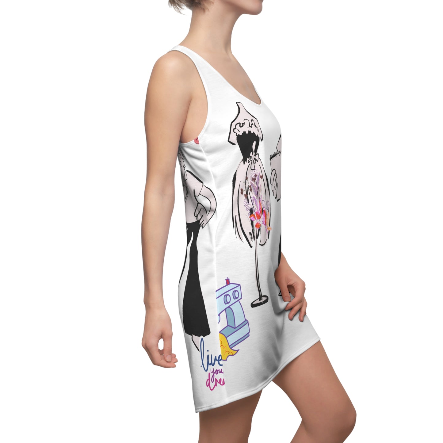 Artistic Racerback Dress for Creative Souls, Bohemian Style Dress, Summer Fashion, Gift for Artists, Unique Graphic Dress