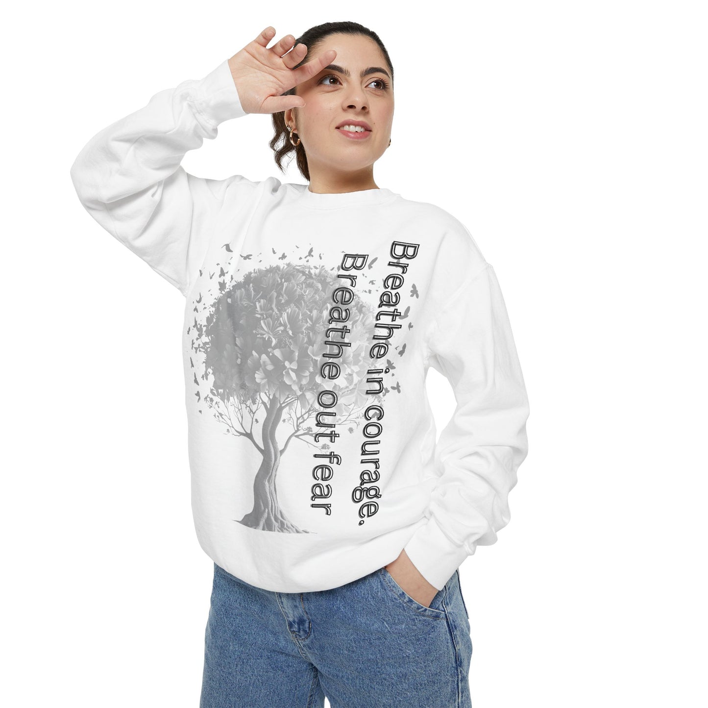 Inspirational Sweatshirt, Cozy Garment-Dyed Sweater, Gift for Nature Lovers, Motivational Apparel, Breathe Design Hoodie, Relaxed Fit Layer