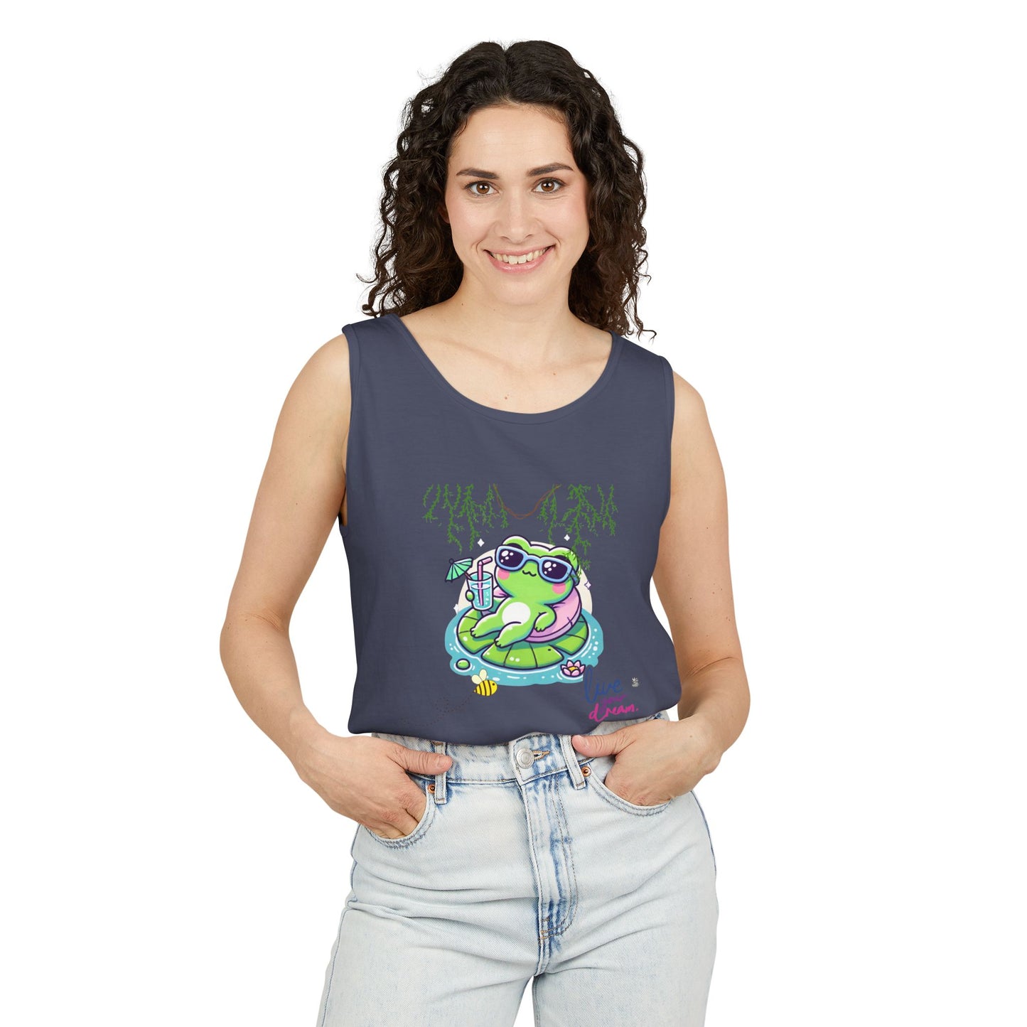 Chill Vibes Frog Tank Top - Summer, Beachwear, Gift for Frog Lovers, Cute Graphic Tee, Unisex Casual Wear
