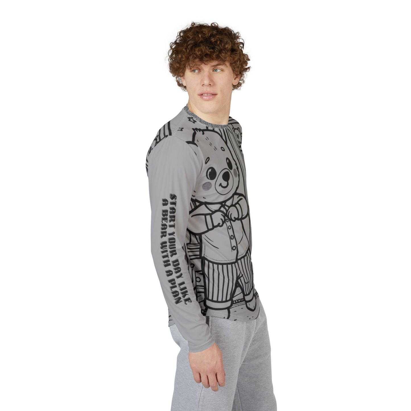 Men's UV Protection Long Sleeve Shirt - Cute Bear Design for Outdoor Adventures, Summer Activities, Beach Wear, Gift for Dad, Fun Day