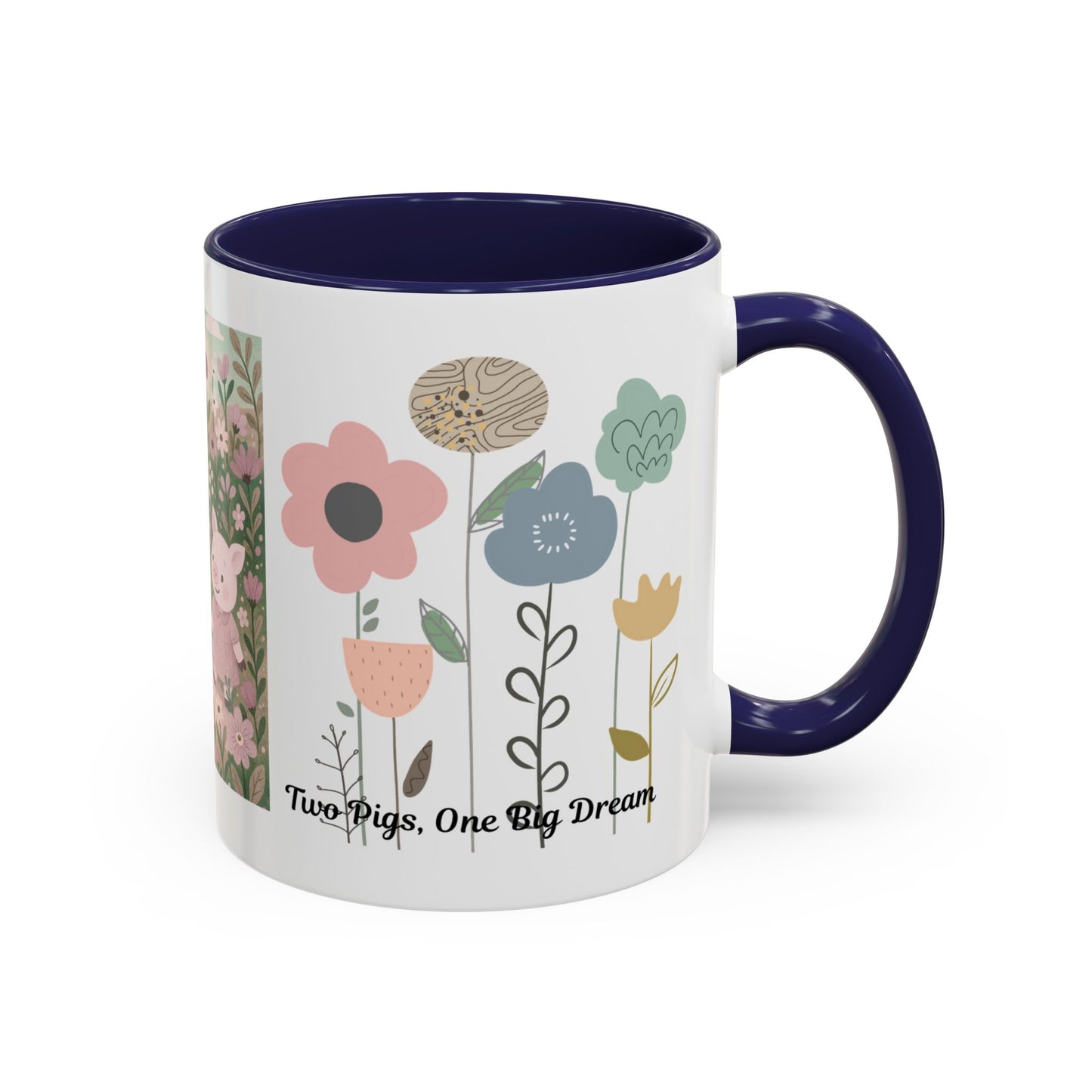 Charming Piggy Coffee Mug, Cute Animal Tea Cup, Floral Design Drinkware, Gift for Animal Lovers, Kitchen Decor, Unique Birthday Gift