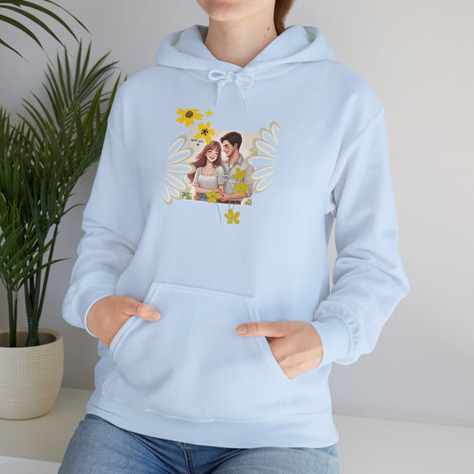Romantic Couple Hooded Sweatshirt, Cozy Sweatshirts, Couple Gift, Valentine's Day Hoodie, Unisex Hooded Sweatshirt, Floral Hoodies