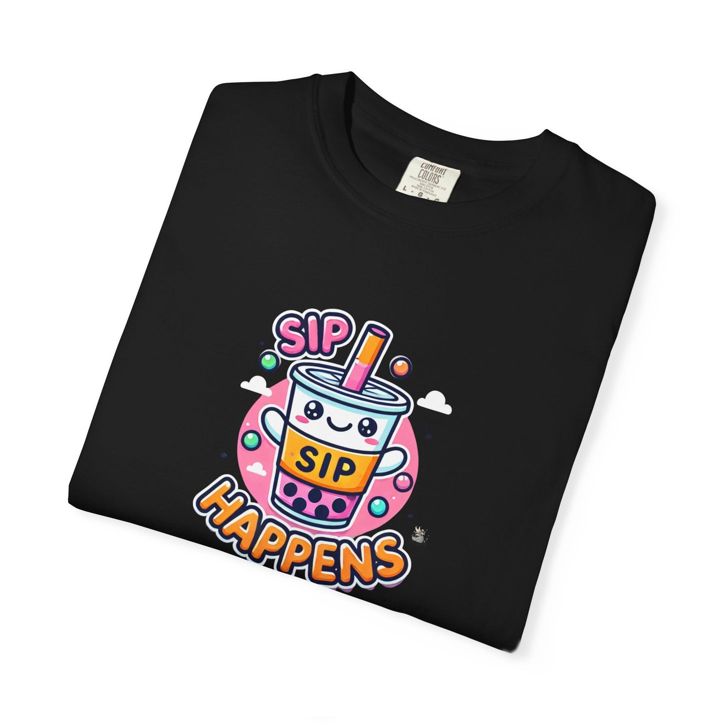 Kawaii Sip Happens T-Shirt, Cute Graphic Tee for Bubble Tea Lovers, Fun Casual Wear, Gift for Boba Tea Fans, Quirky Everyday Style