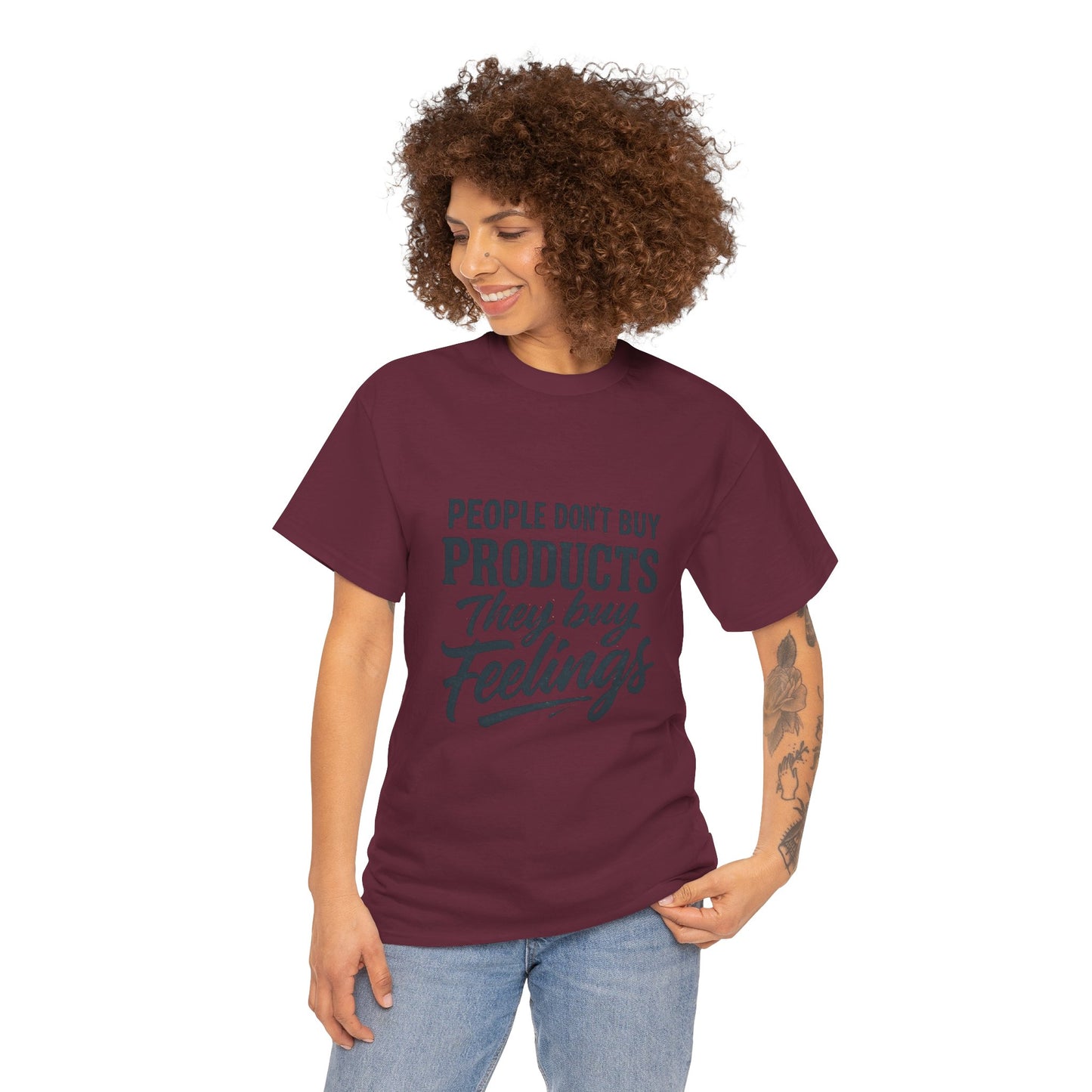Unisex Heavy Cotton Tee: 'People Don't Buy Products, They Buy Feelings' - Casual Fashion, Gift Idea, Everyday Wear, Comfortable Style, [...]