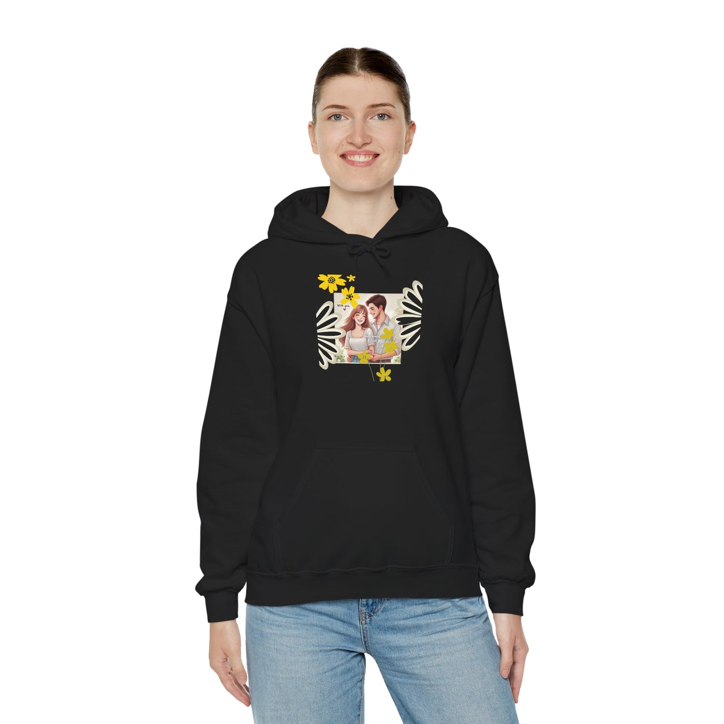 Romantic Couple Hooded Sweatshirt, Cozy Sweatshirts, Couple Gift, Valentine's Day Hoodie, Unisex Hooded Sweatshirt, Floral Hoodies