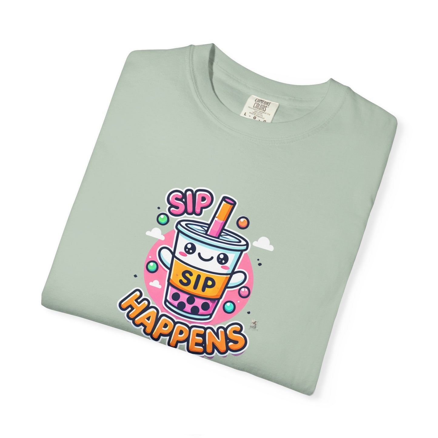 Kawaii Sip Happens T-Shirt, Cute Graphic Tee for Bubble Tea Lovers, Fun Casual Wear, Gift for Boba Tea Fans, Quirky Everyday Style