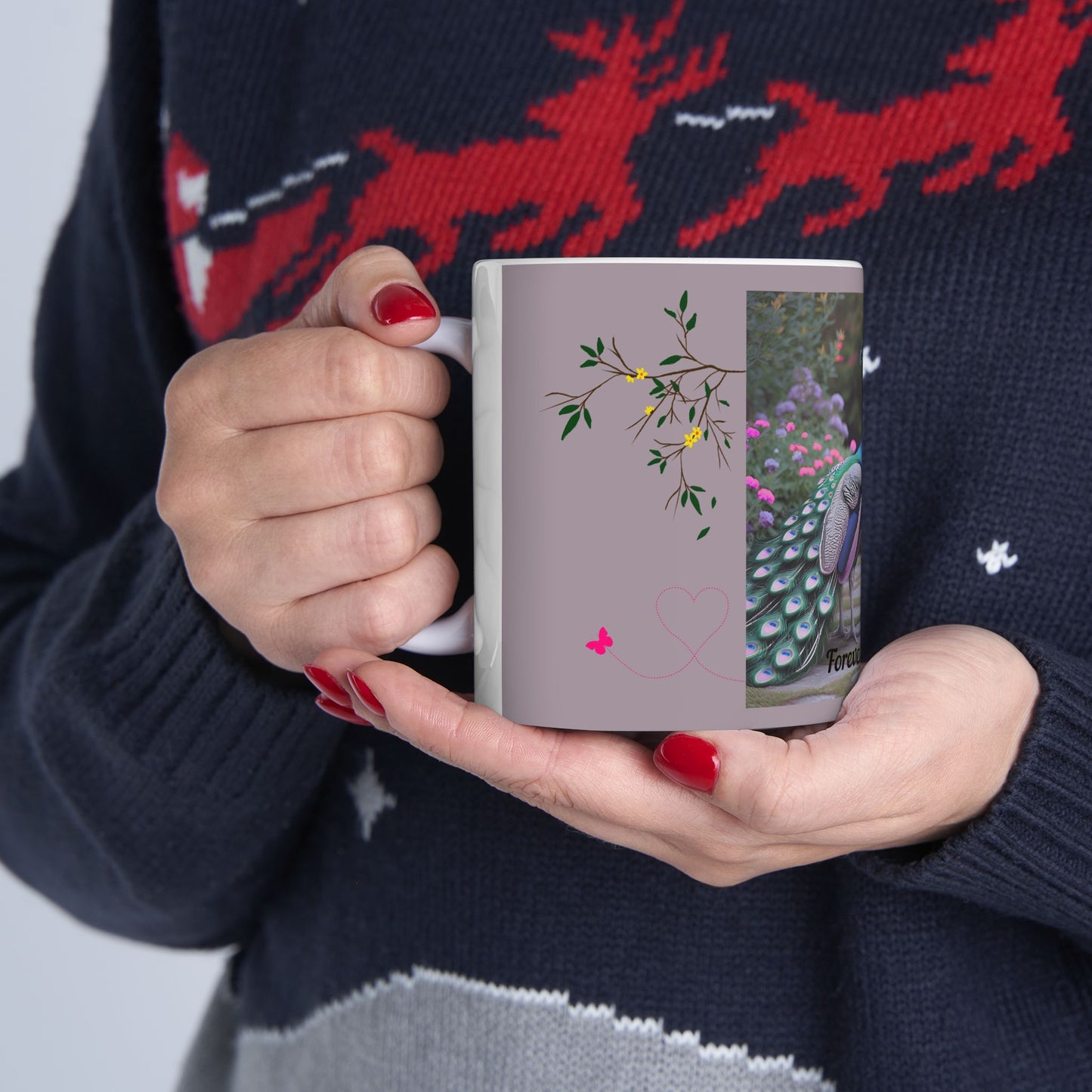Peacock Love Ceramic Mug - Forever Entwined, Gift for Couples, Wedding, Anniversary, Home Decor, Nature Lovers