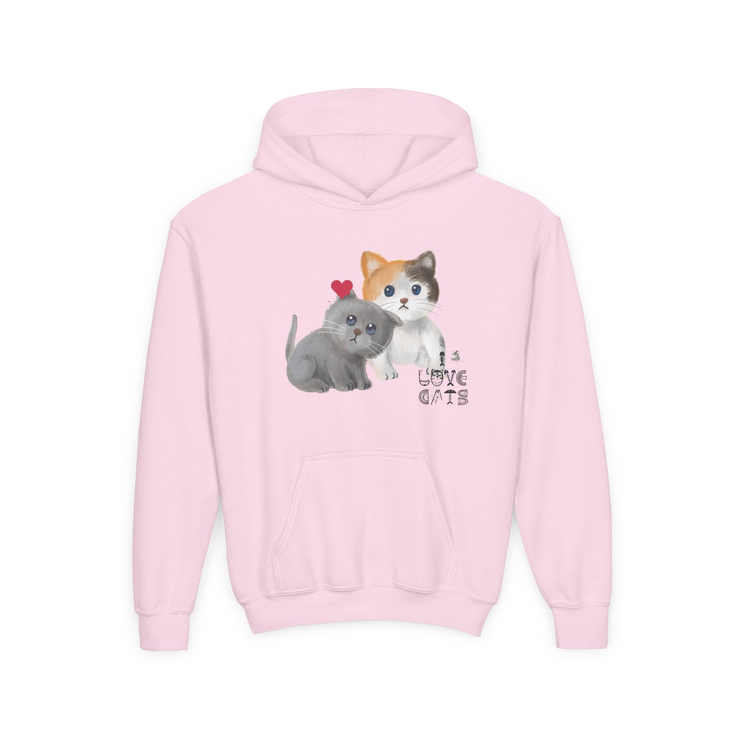 Cute Cat Love Kids Hoodie, Pet Lover Gift, Youth Pullover Sweatshirt, Fun Animal Sweater, Birthday Gift for Children