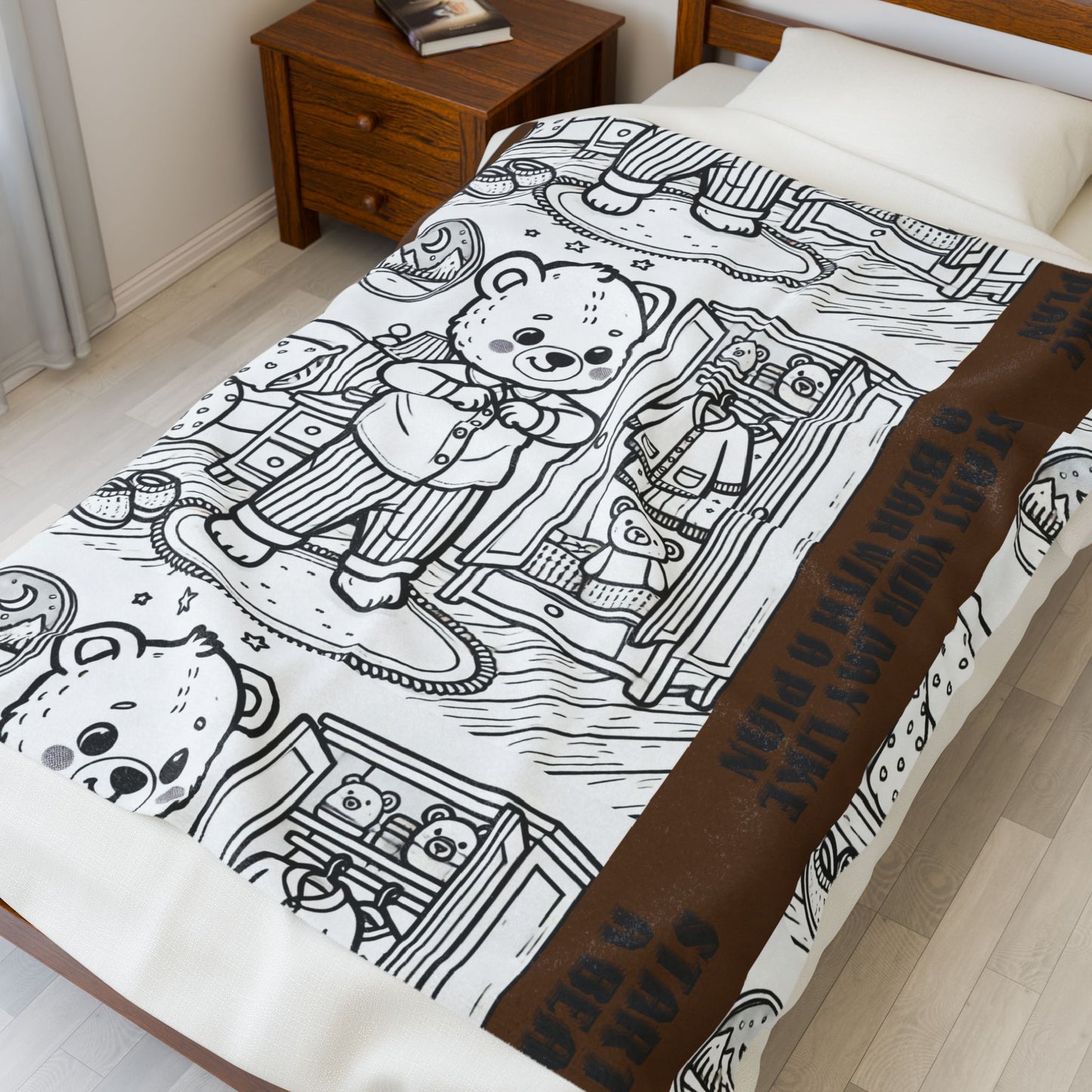 Cozy Bear Velveteen Plush Blanket, Soft Throw for Kids, Nursery Decor, Gift for Baby Shower, Bedtime Comfort, Playroom Accessory