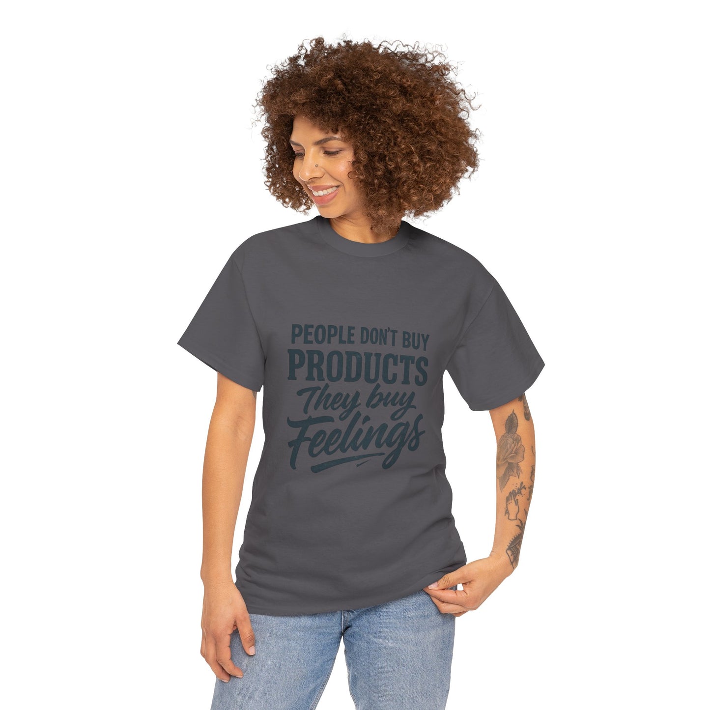 Unisex Heavy Cotton Tee: 'People Don't Buy Products, They Buy Feelings' - Casual Fashion, Gift Idea, Everyday Wear, Comfortable Style, [...]