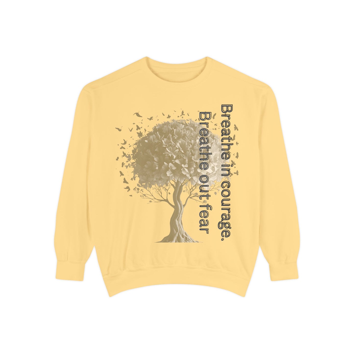 Inspirational Sweatshirt, Cozy Garment-Dyed Sweater, Gift for Nature Lovers, Motivational Apparel, Breathe Design Hoodie, Relaxed Fit Layer