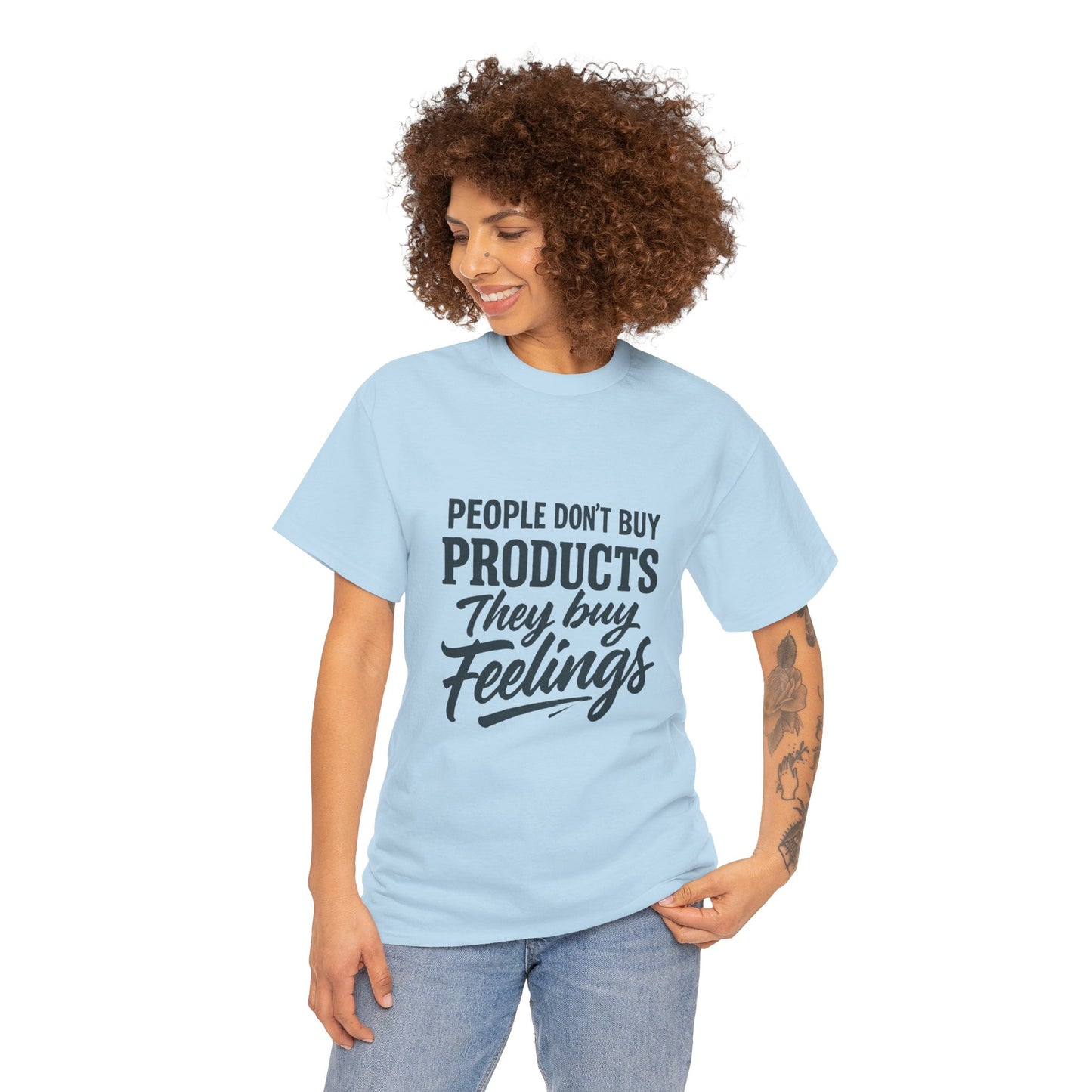 Unisex Heavy Cotton Tee: 'People Don't Buy Products, They Buy Feelings' - Casual Fashion, Gift Idea, Everyday Wear, Comfortable Style, [...]