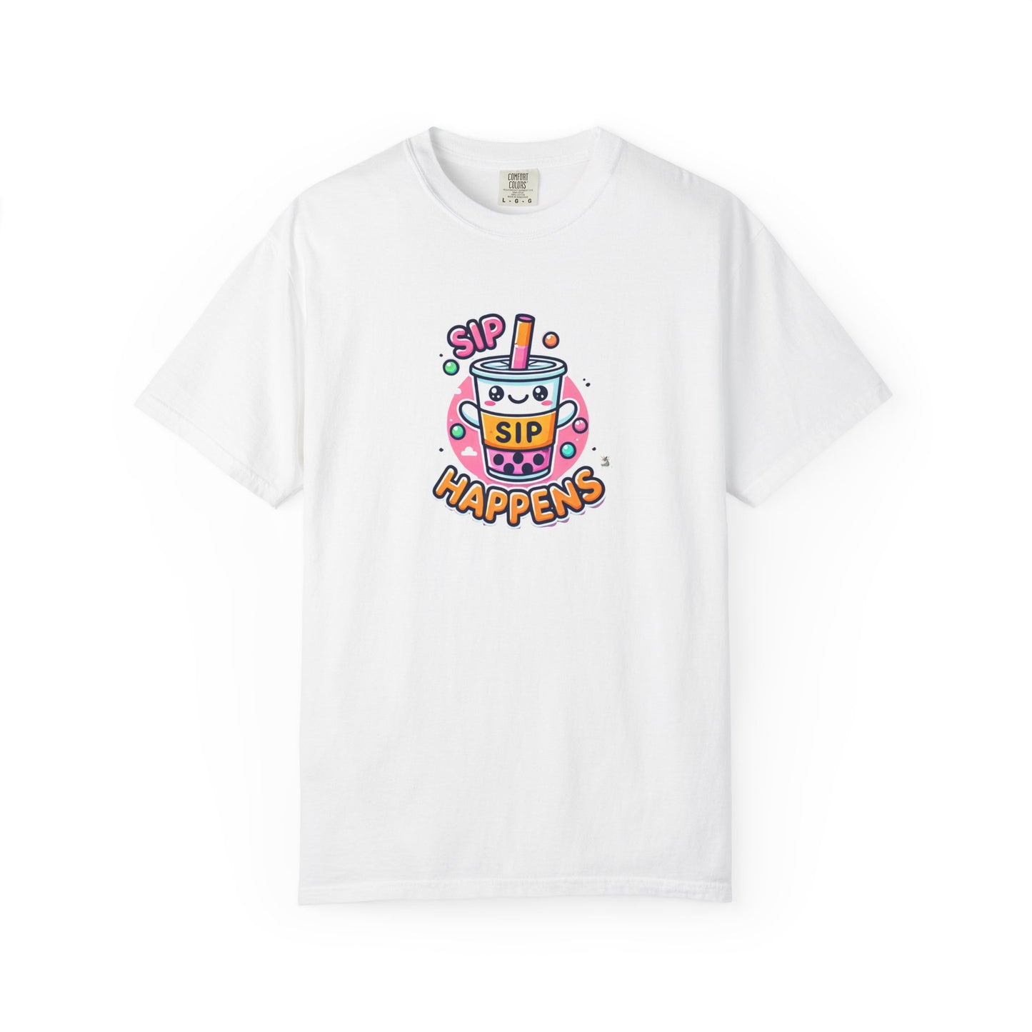 Kawaii Sip Happens T-Shirt, Cute Graphic Tee for Bubble Tea Lovers, Fun Casual Wear, Gift for Boba Tea Fans, Quirky Everyday Style